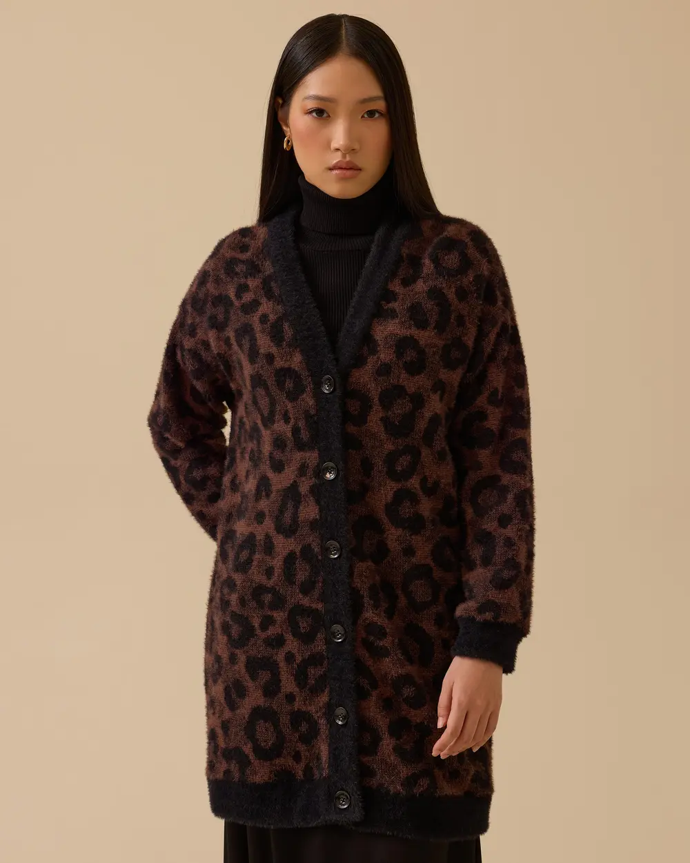 Leopard Print Buttoned Sweater Cardigan
