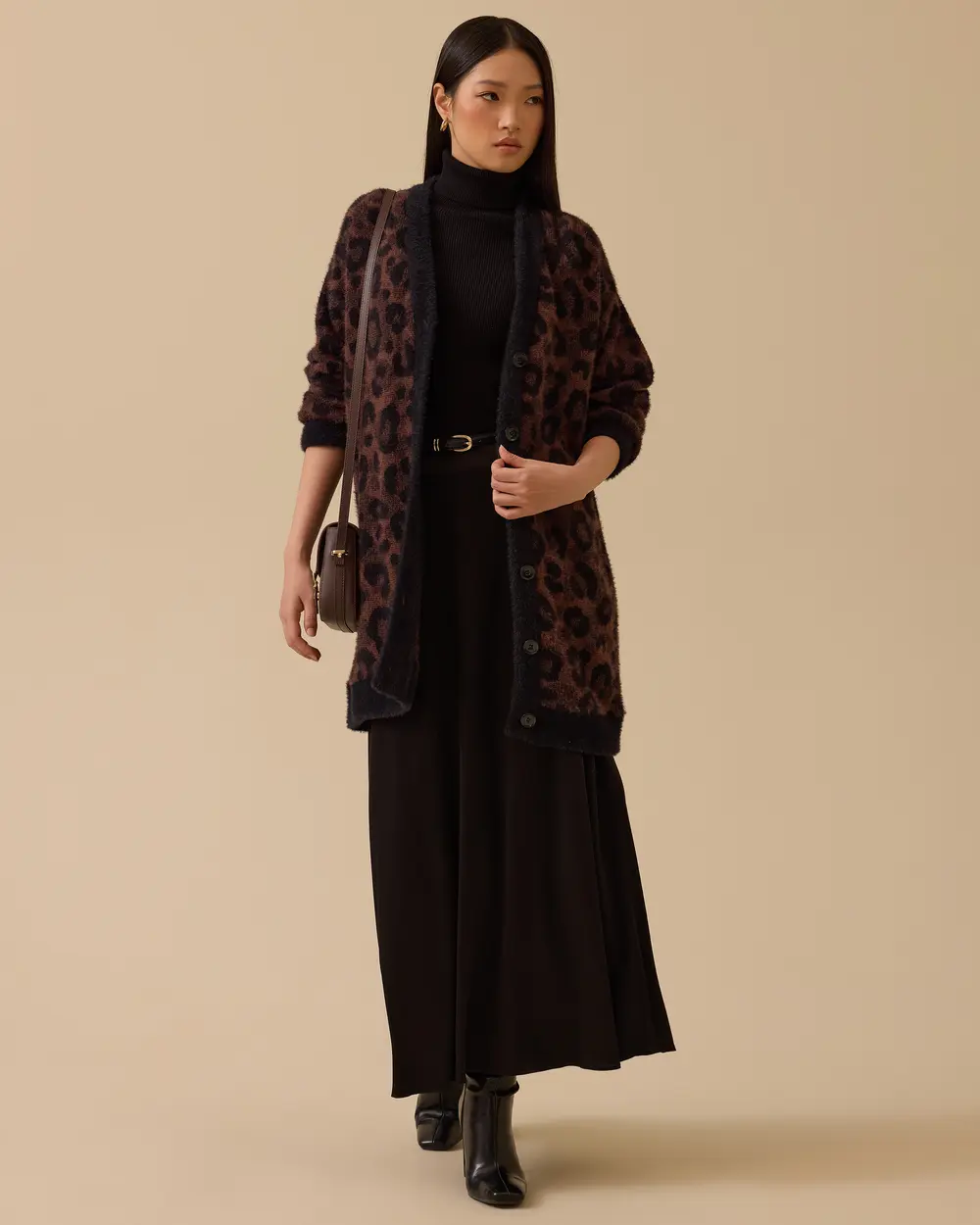 Leopard Print Buttoned Sweater Cardigan