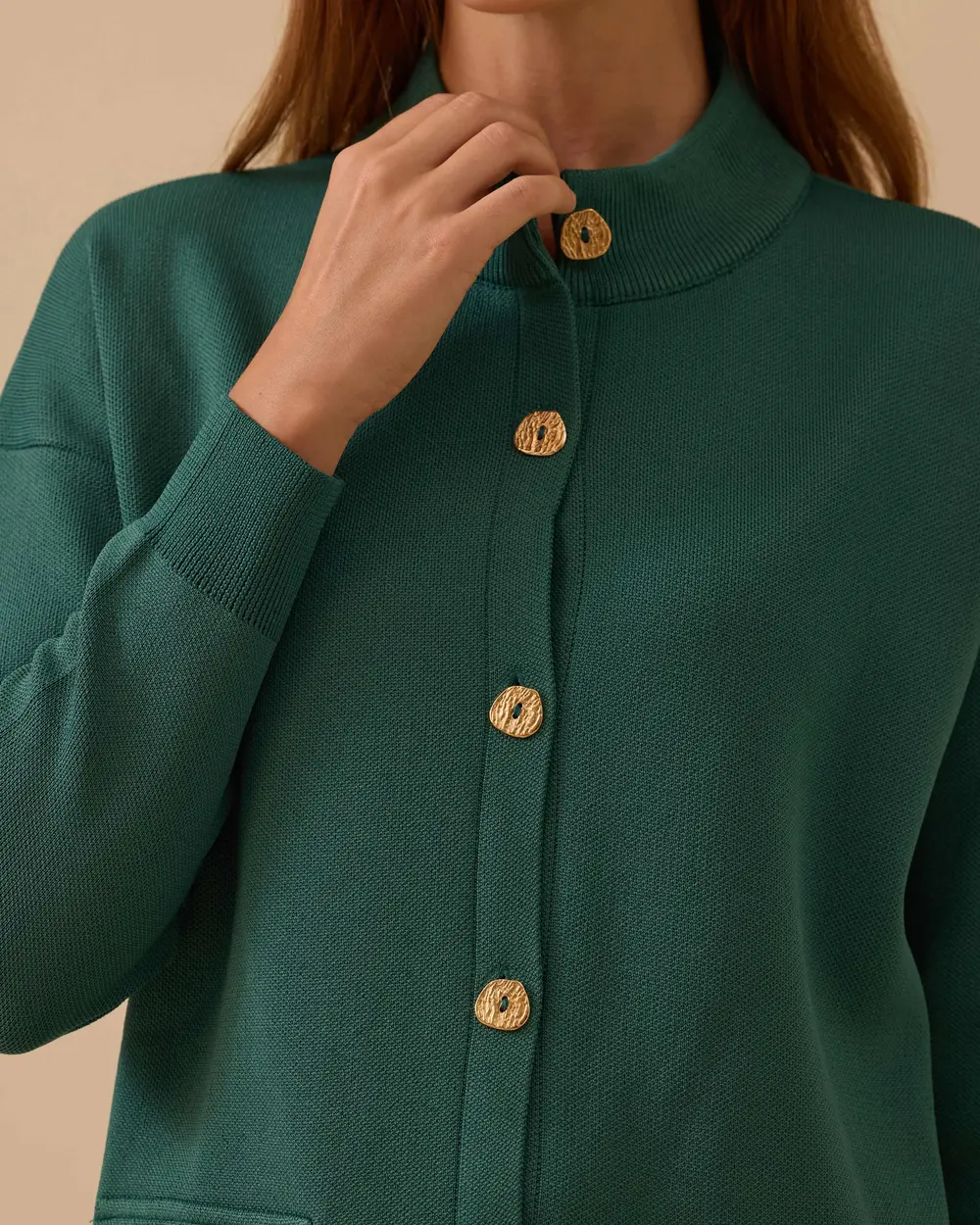 Cep Detaylı Düğmeli Triko Hırka