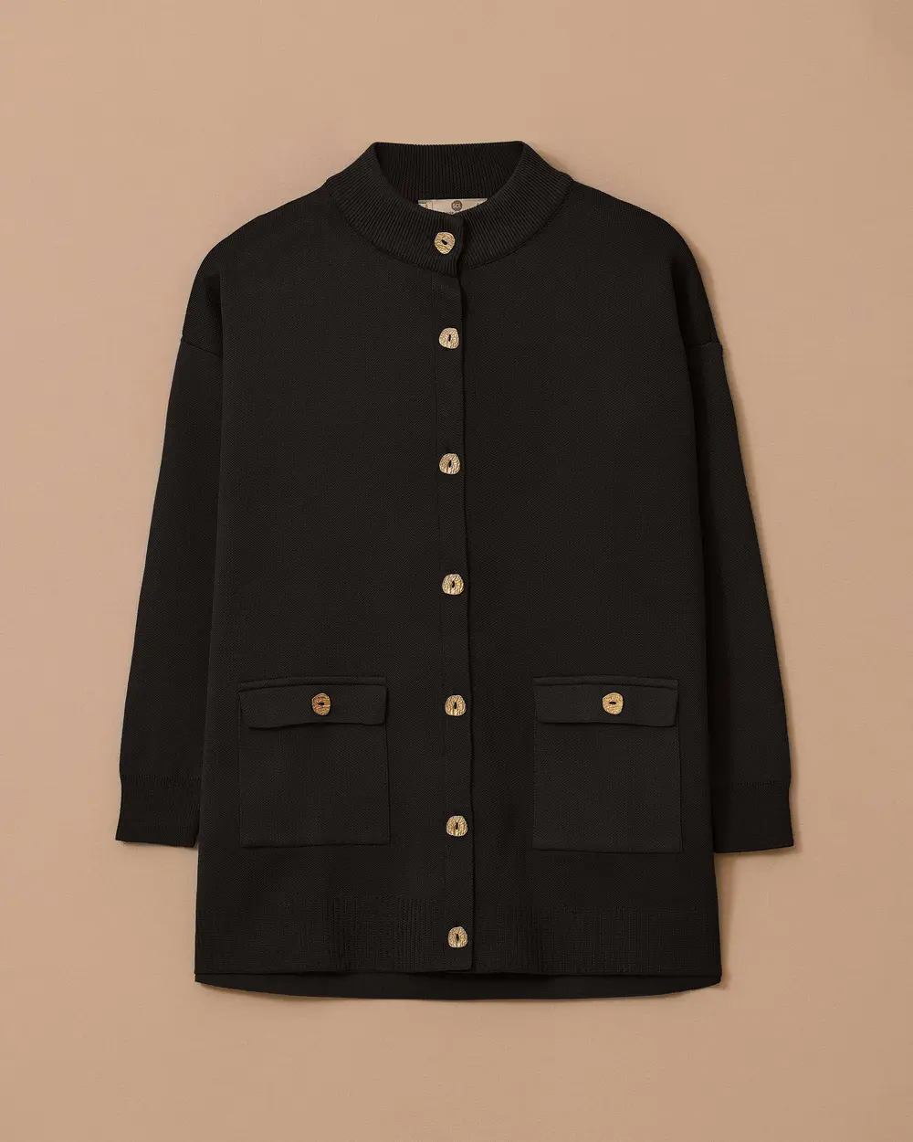 Cep Detaylı Düğmeli Triko Hırka