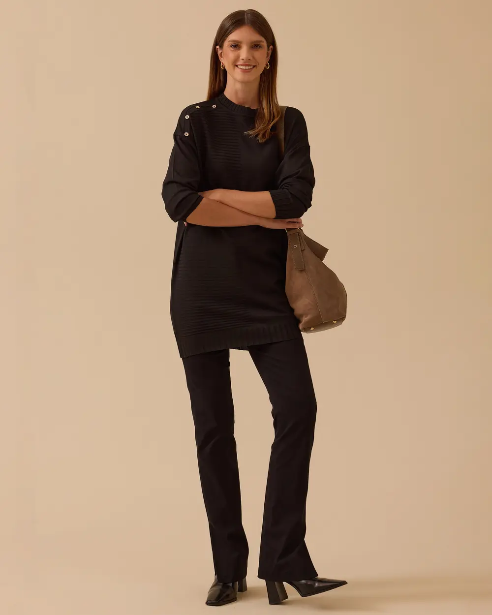 Düğme Detaylı Triko Tunik