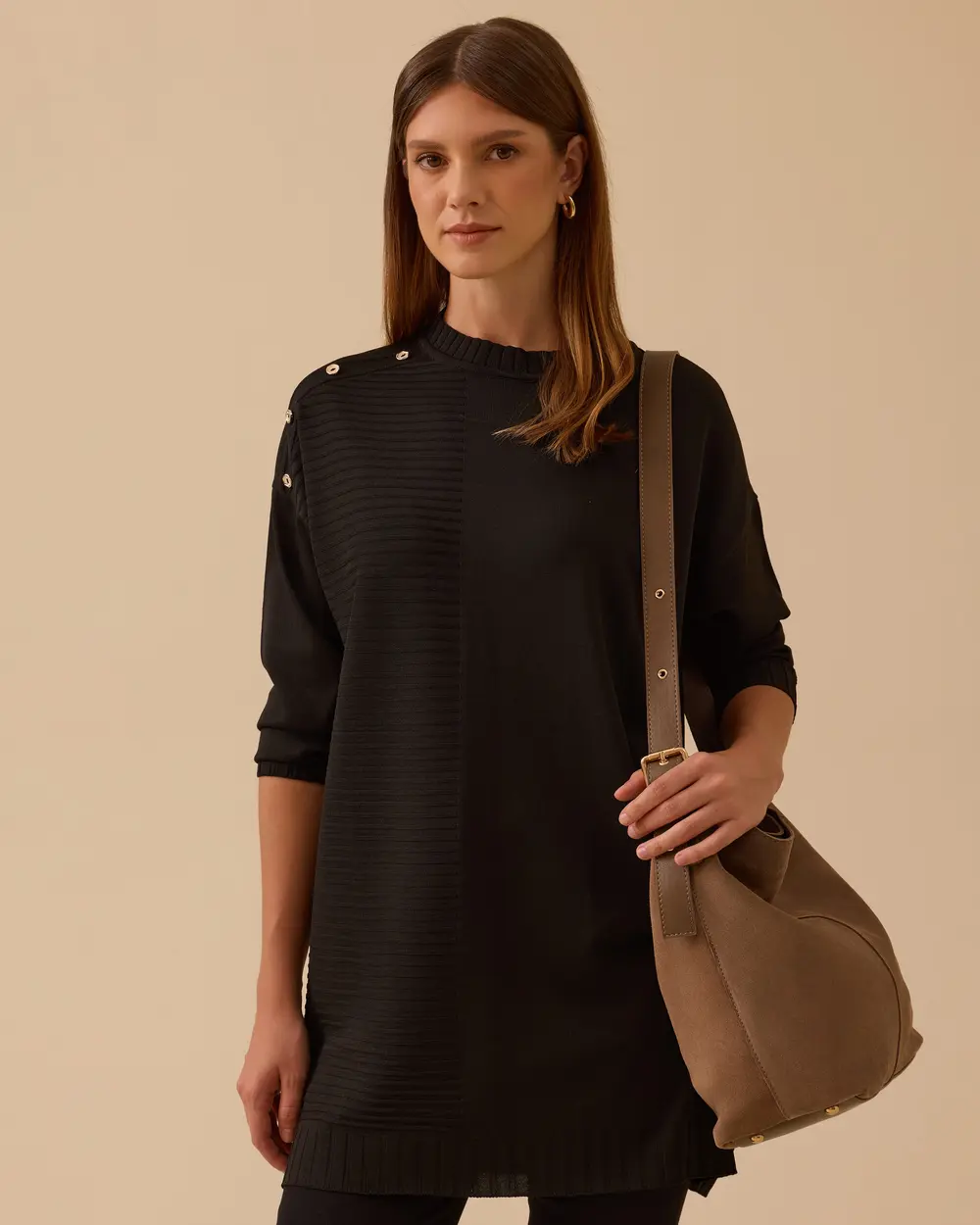 Düğme Detaylı Triko Tunik