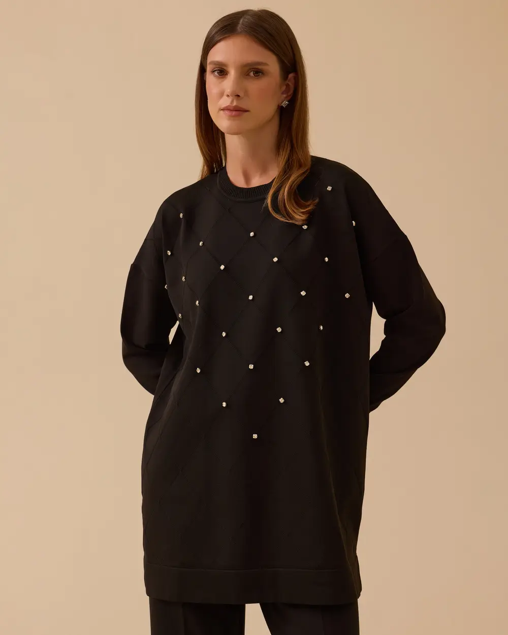 Taş Detaylı Uzun Triko Tunik