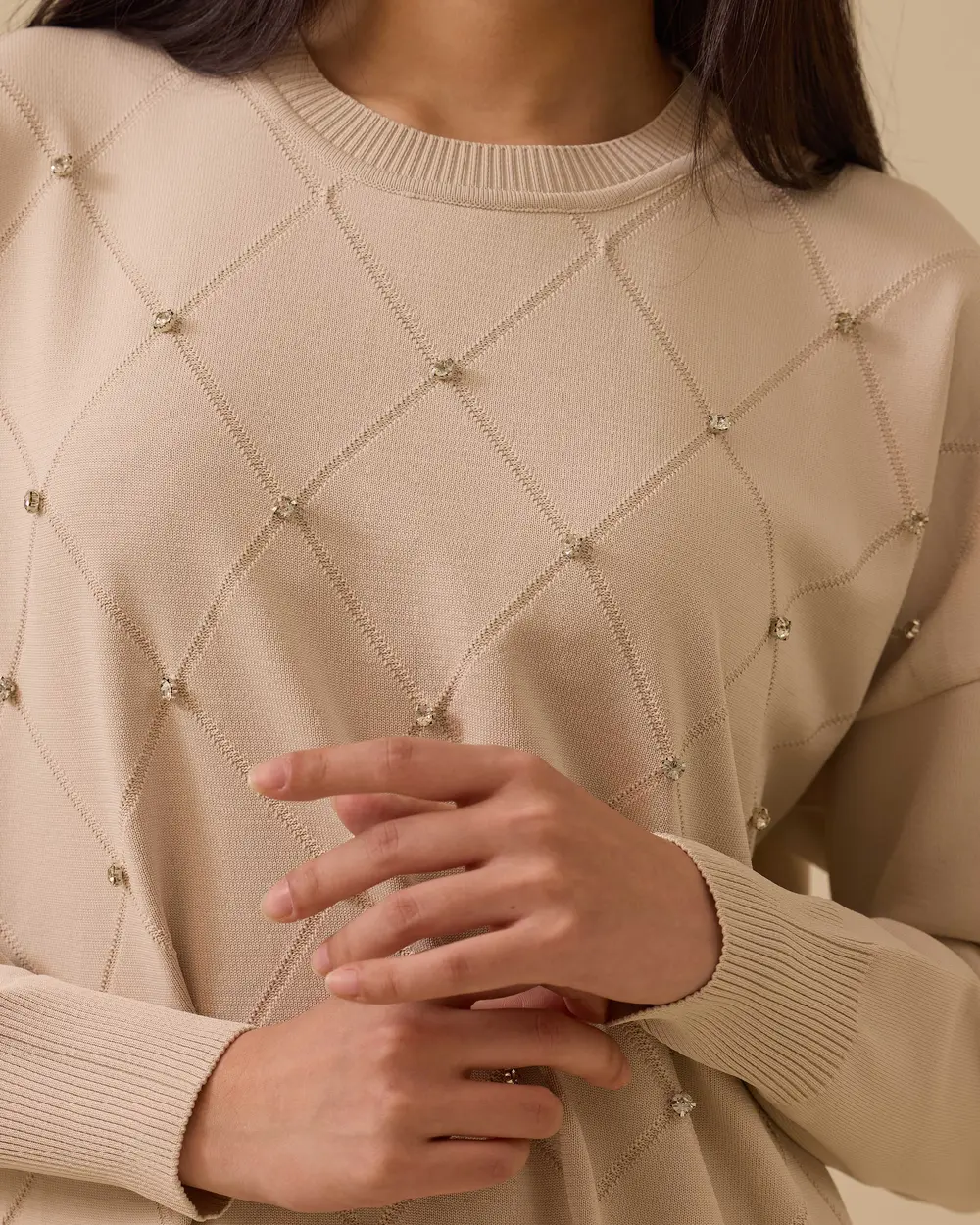 Taş Detaylı Uzun Triko Tunik