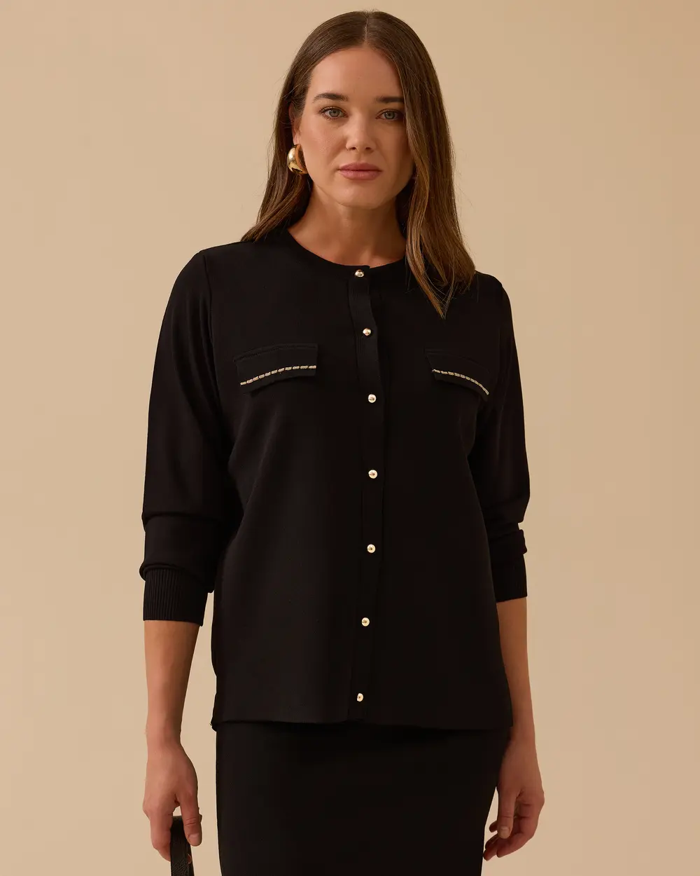 Stone Detailed Buttoned Sweater Cardigan