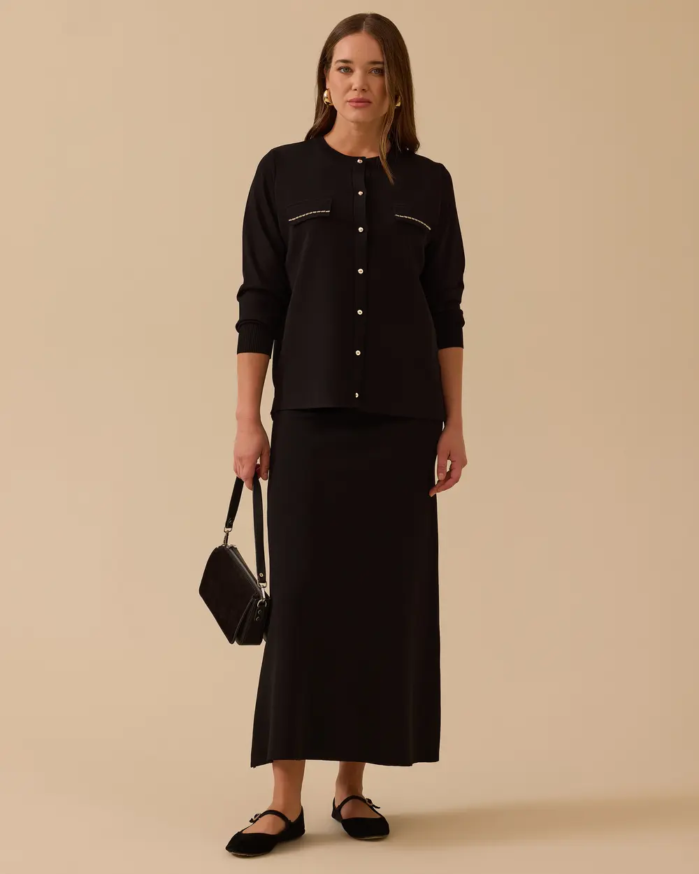 Stone Detailed Buttoned Sweater Cardigan