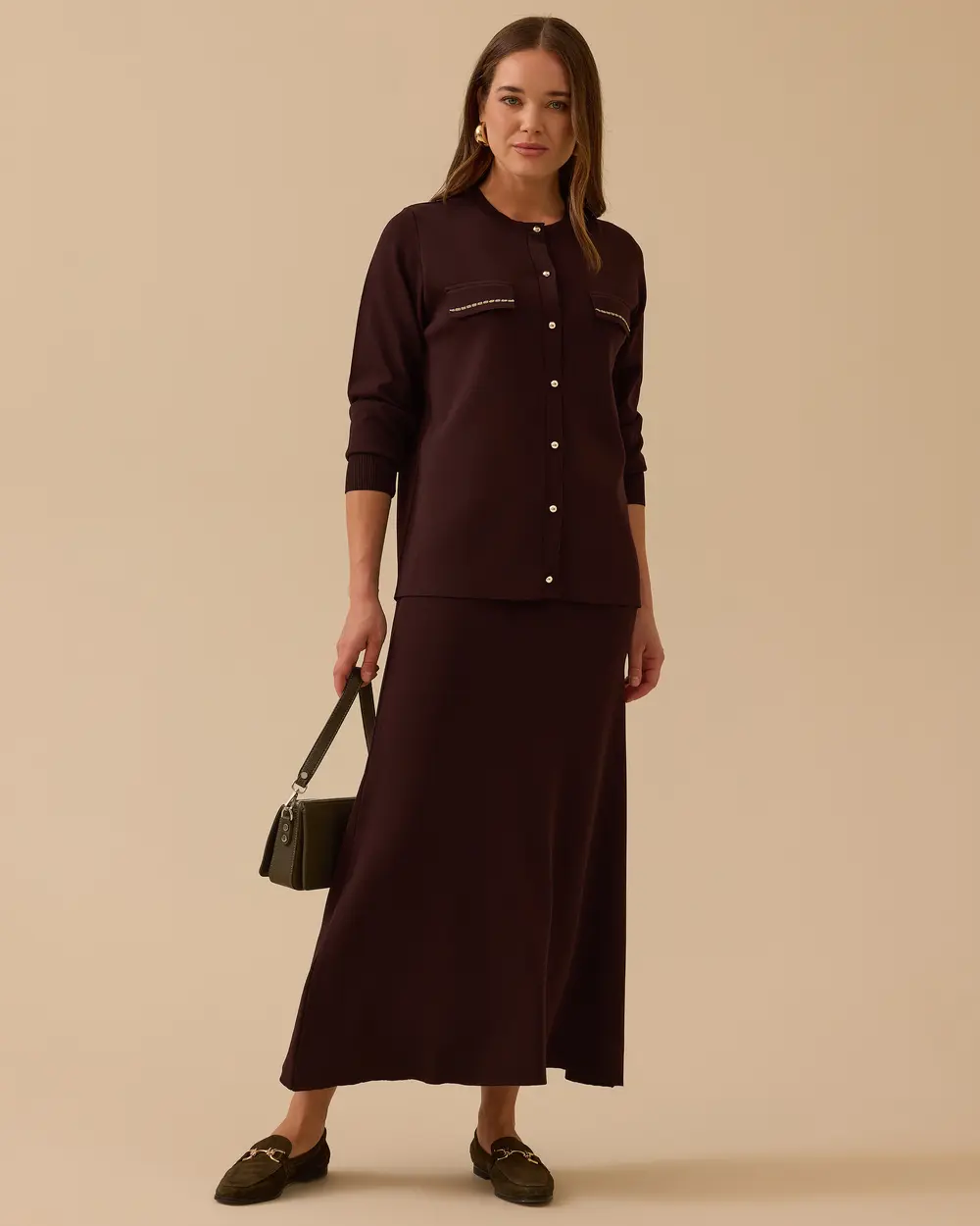 Yuvarlak Yaka Düğmeli Triko Hırka