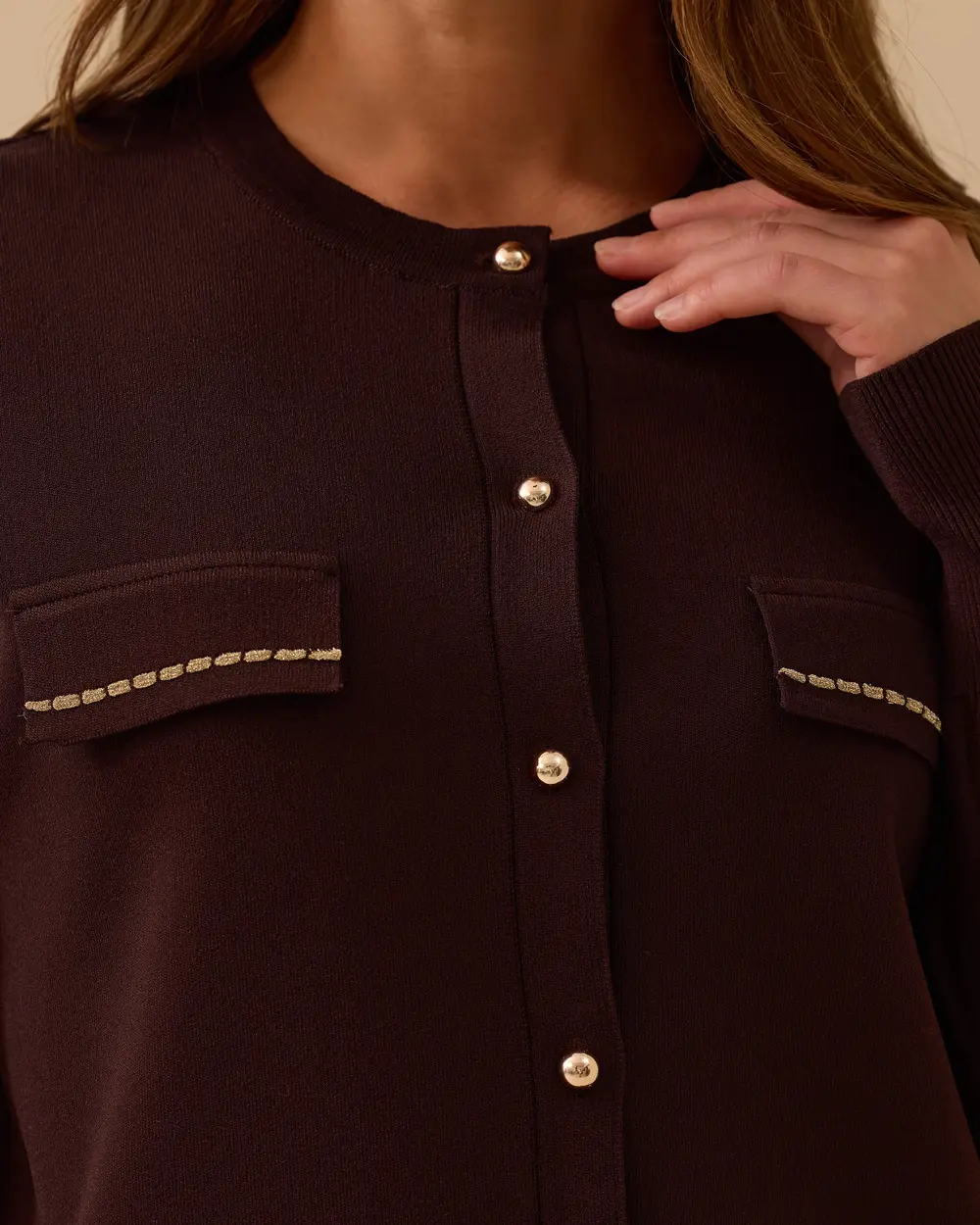 Yuvarlak Yaka Düğmeli Triko Hırka