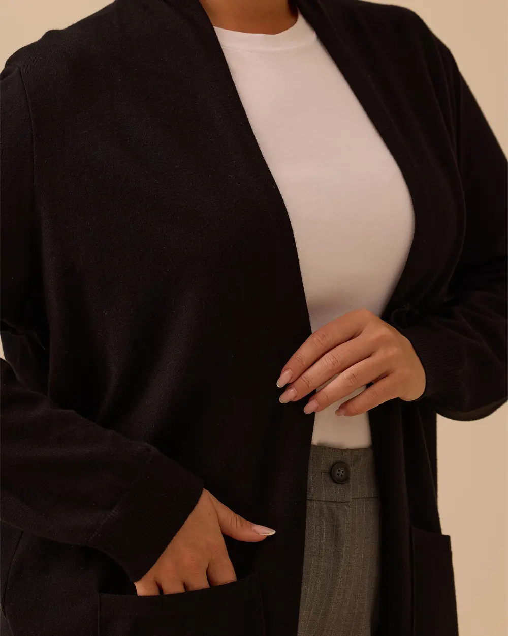 Büyük Beden Cepli Basic Triko Hırka