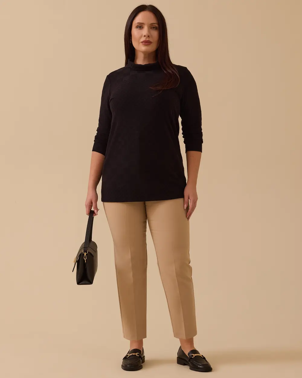 Plus Size Stand Collar Patterned Sweater Blouse