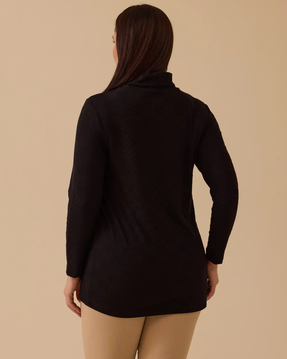 Plus Size Stand Collar Patterned Sweater Blouse