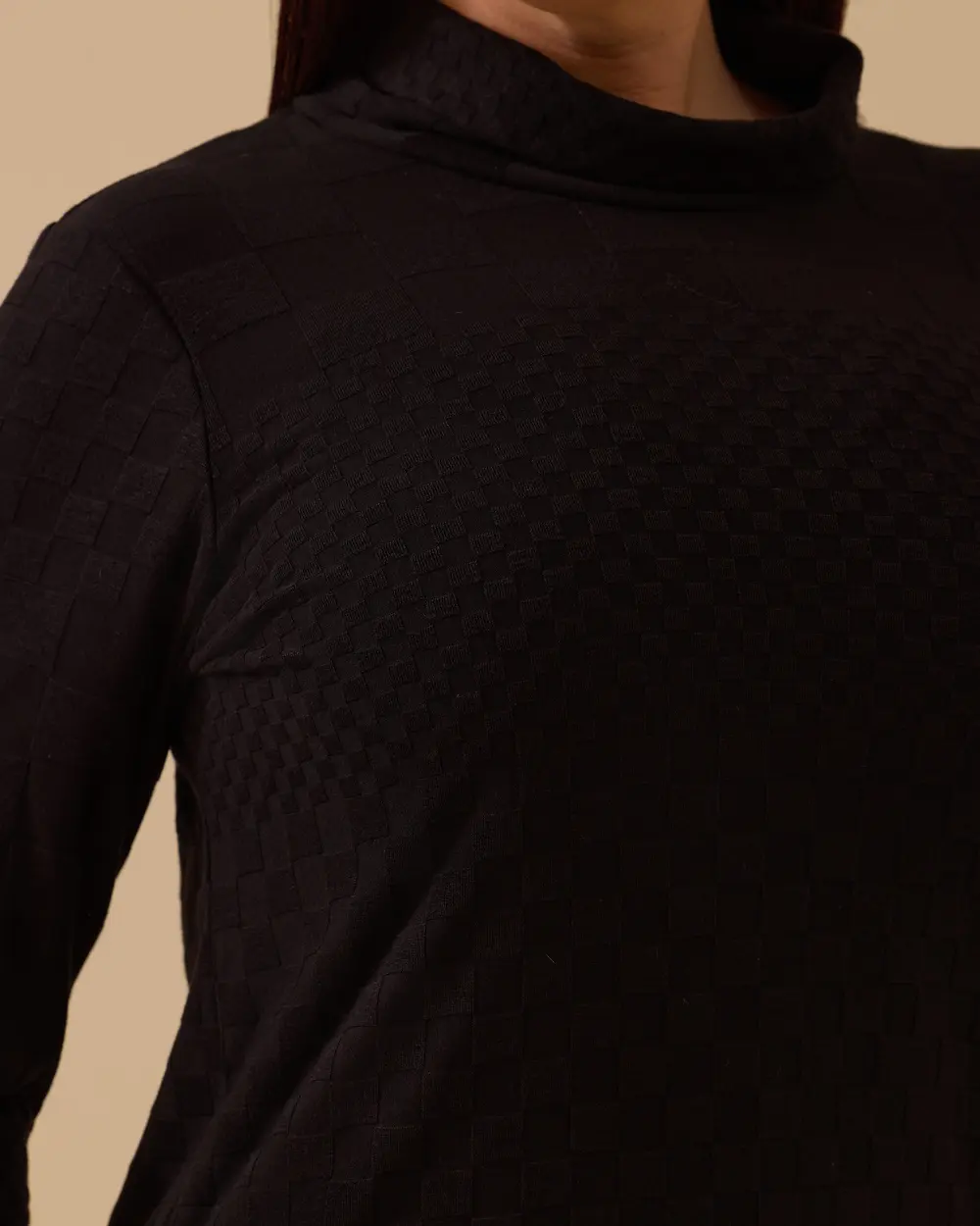 Plus Size Stand Collar Patterned Sweater Blouse