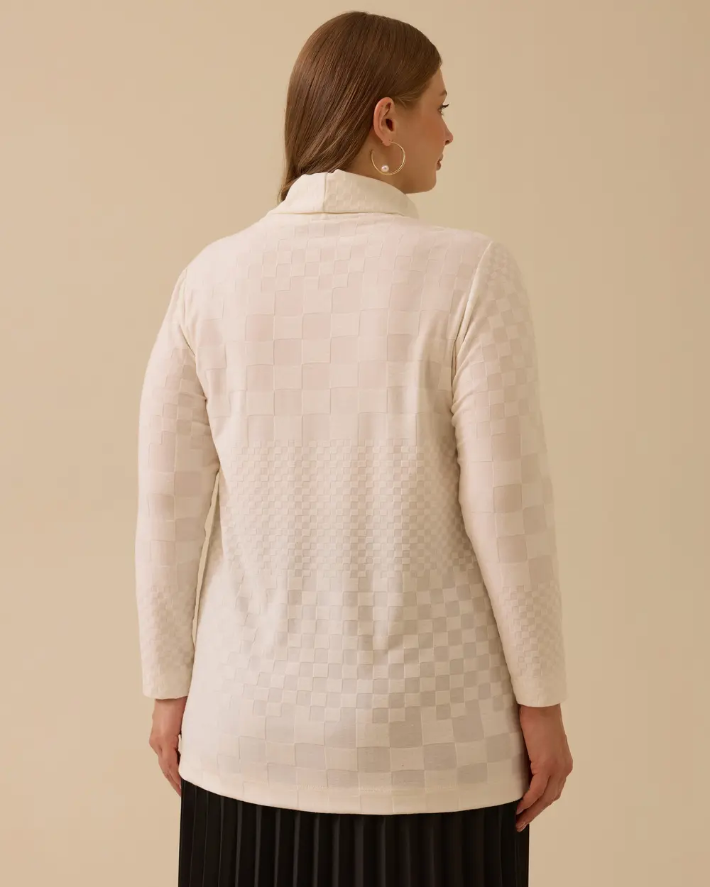 Büyük Beden Dik Yaka Desenli Triko Bluz