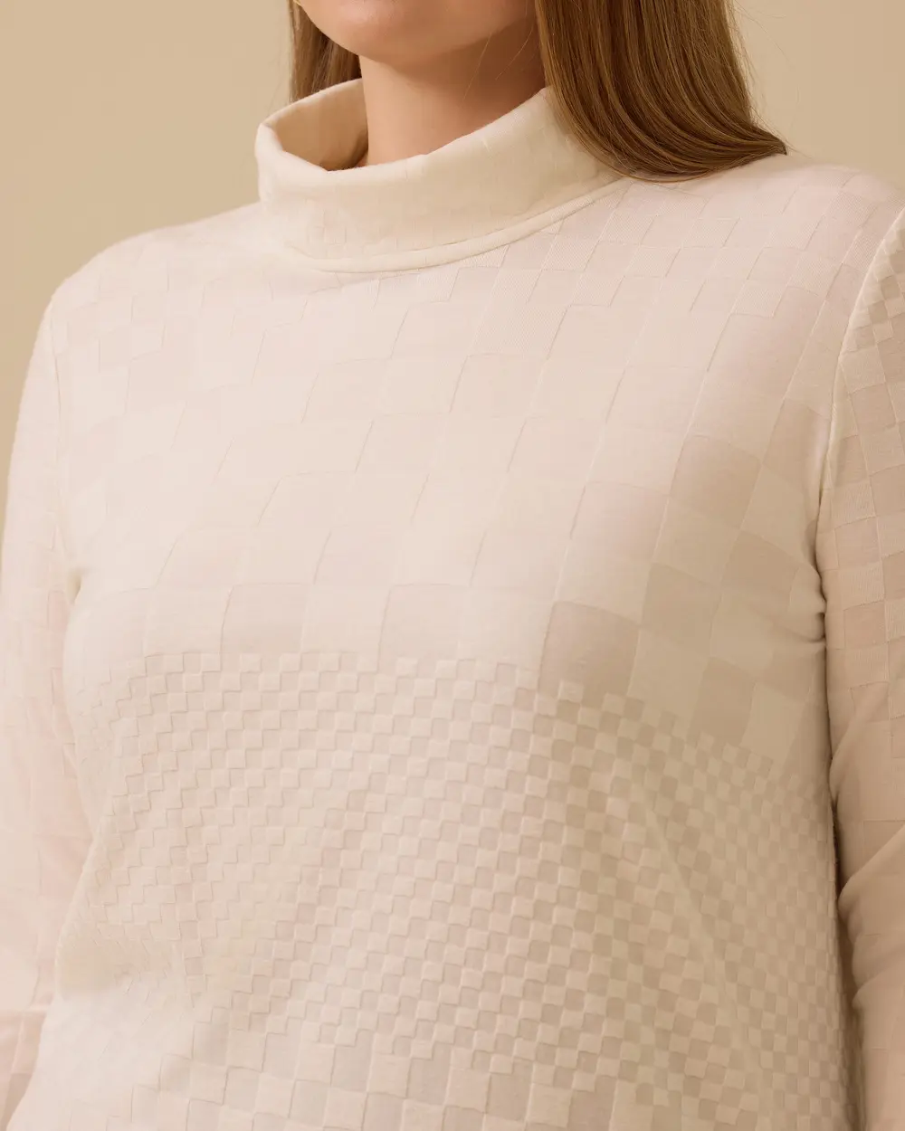 Büyük Beden Dik Yaka Desenli Triko Bluz