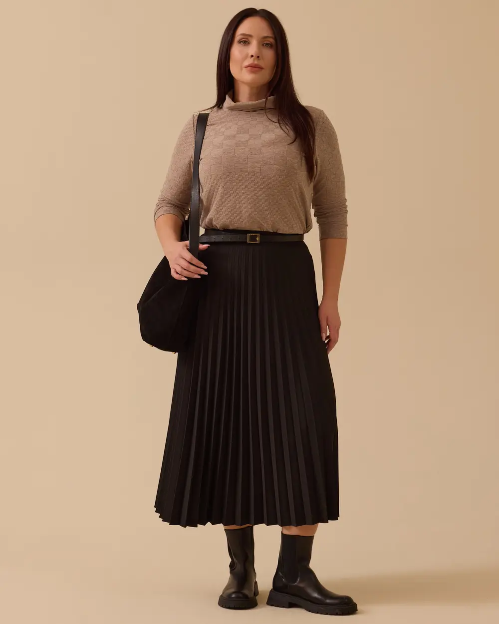 Büyük Beden Dik Yaka Desenli Triko Bluz