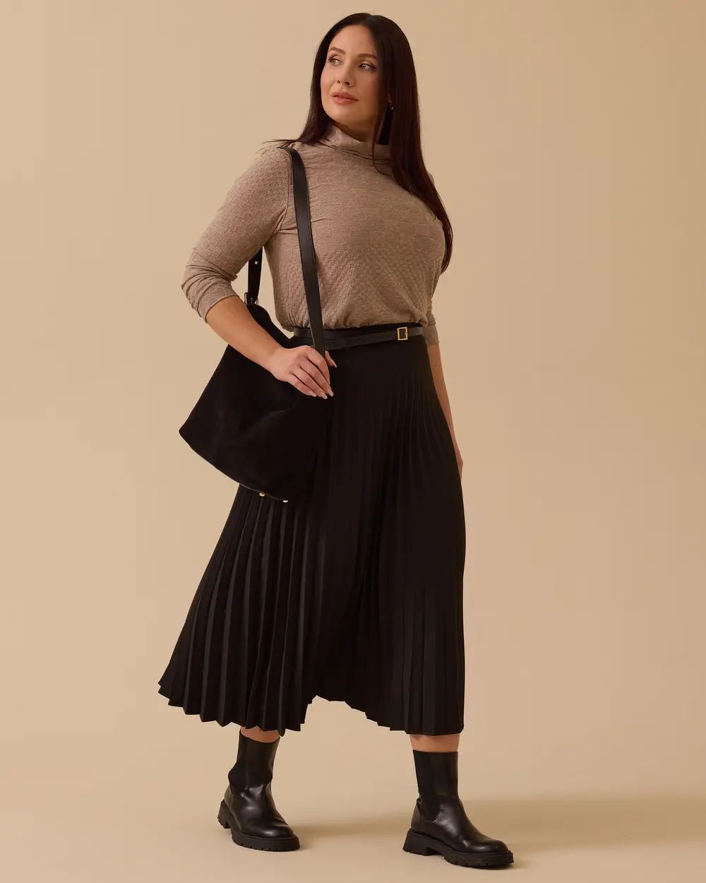 Büyük Beden Dik Yaka Desenli Triko Bluz