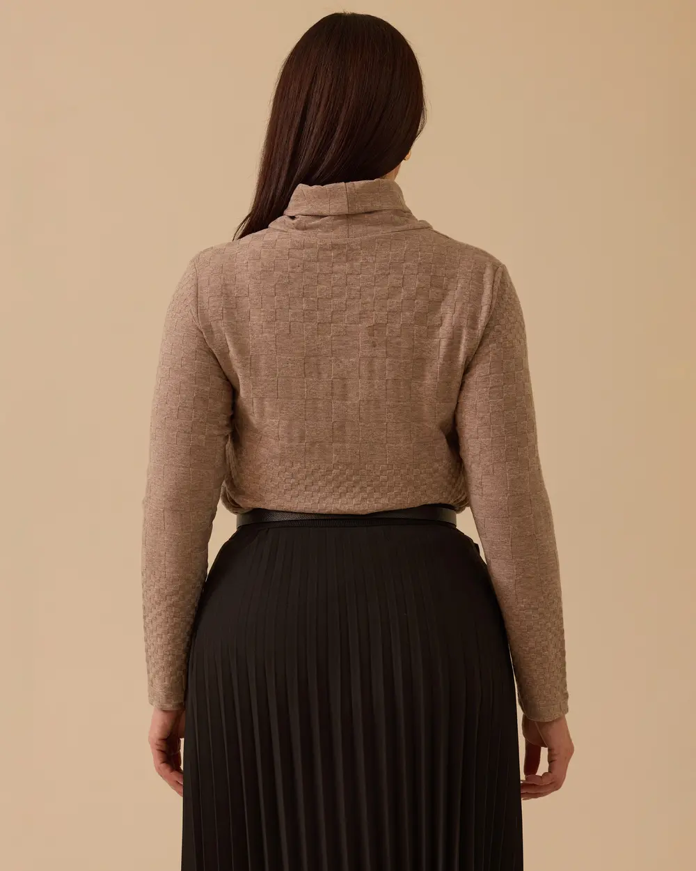 Büyük Beden Dik Yaka Desenli Triko Bluz