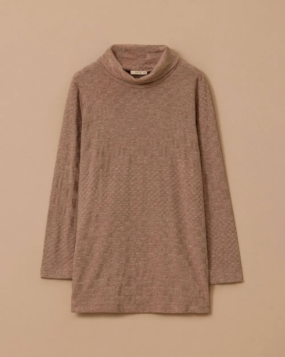 Plus Size Stand Collar Patterned Sweater Blouse