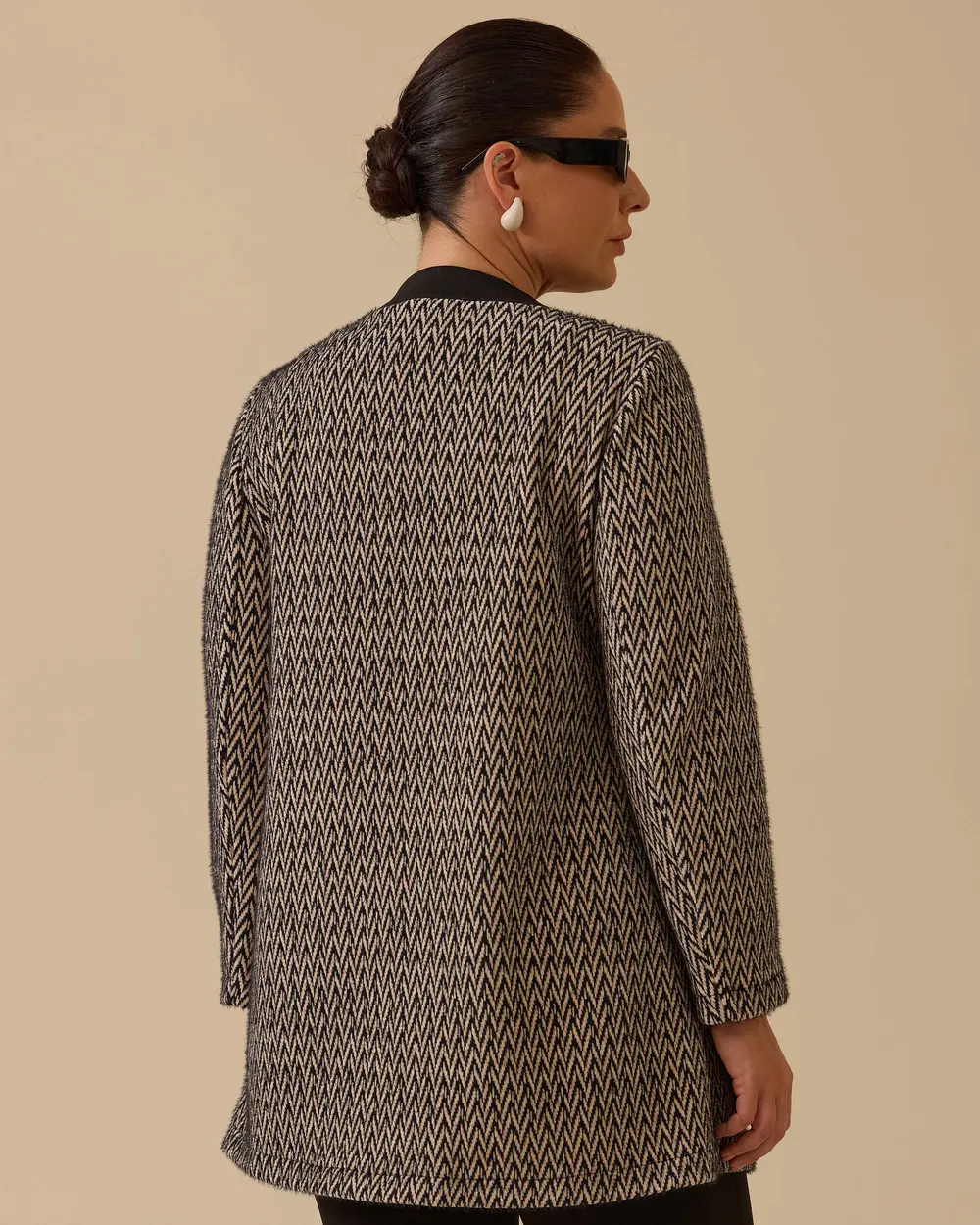 Büyük Beden Desenli Cep Detaylı Triko Ceket