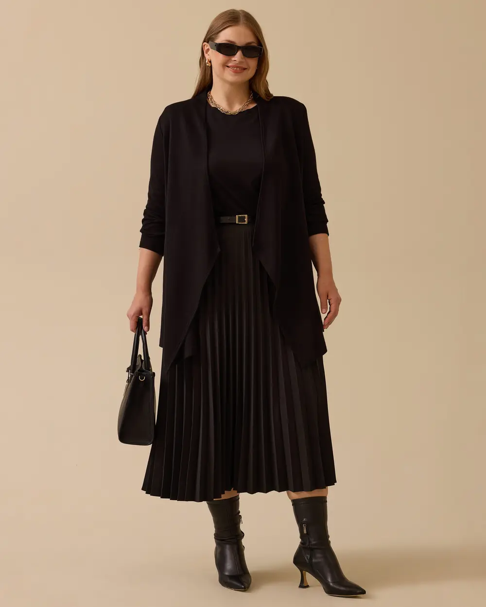 Büyük Beden Asimetrik Kesim Triko Hırka