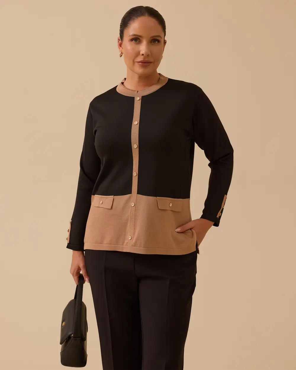 Büyük Beden Düğme Detaylı Triko Bluz