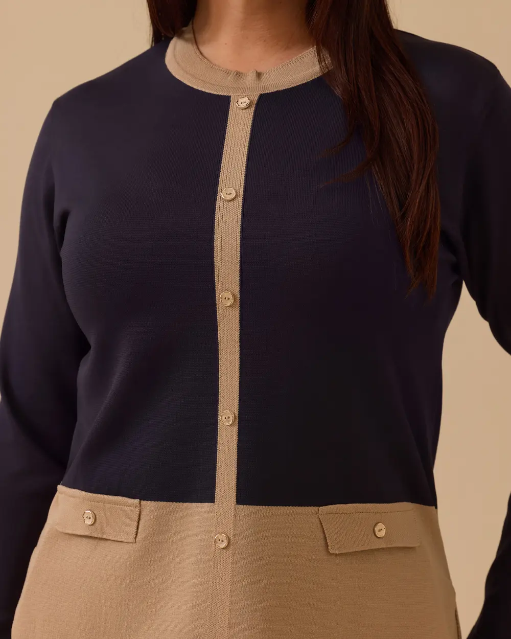 Büyük Beden Düğme Detaylı Triko Bluz