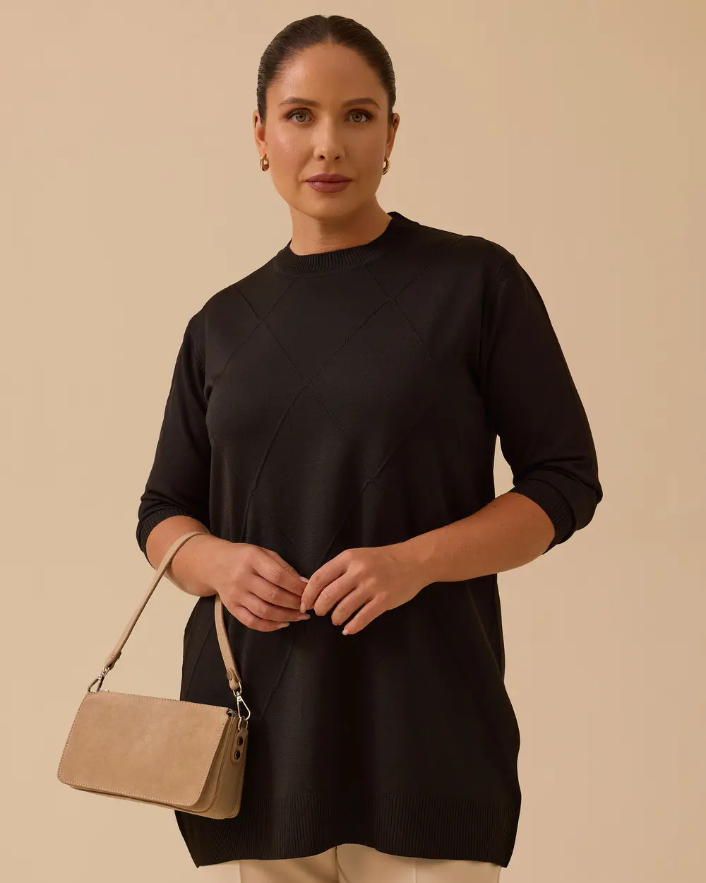 Büyük Beden Desenli Basic Triko Tunik