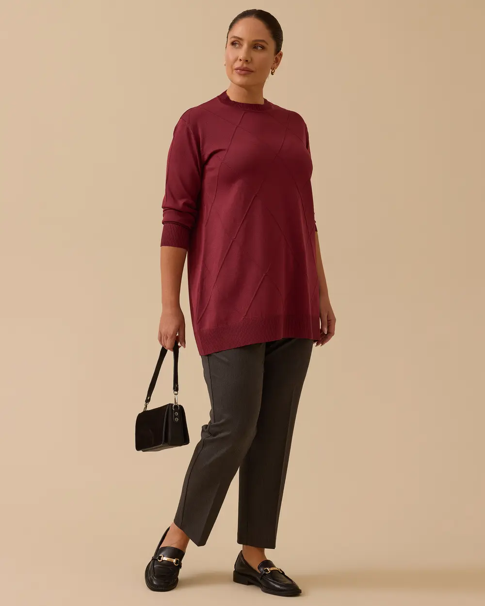 Büyük Beden Desenli Basic Triko Tunik