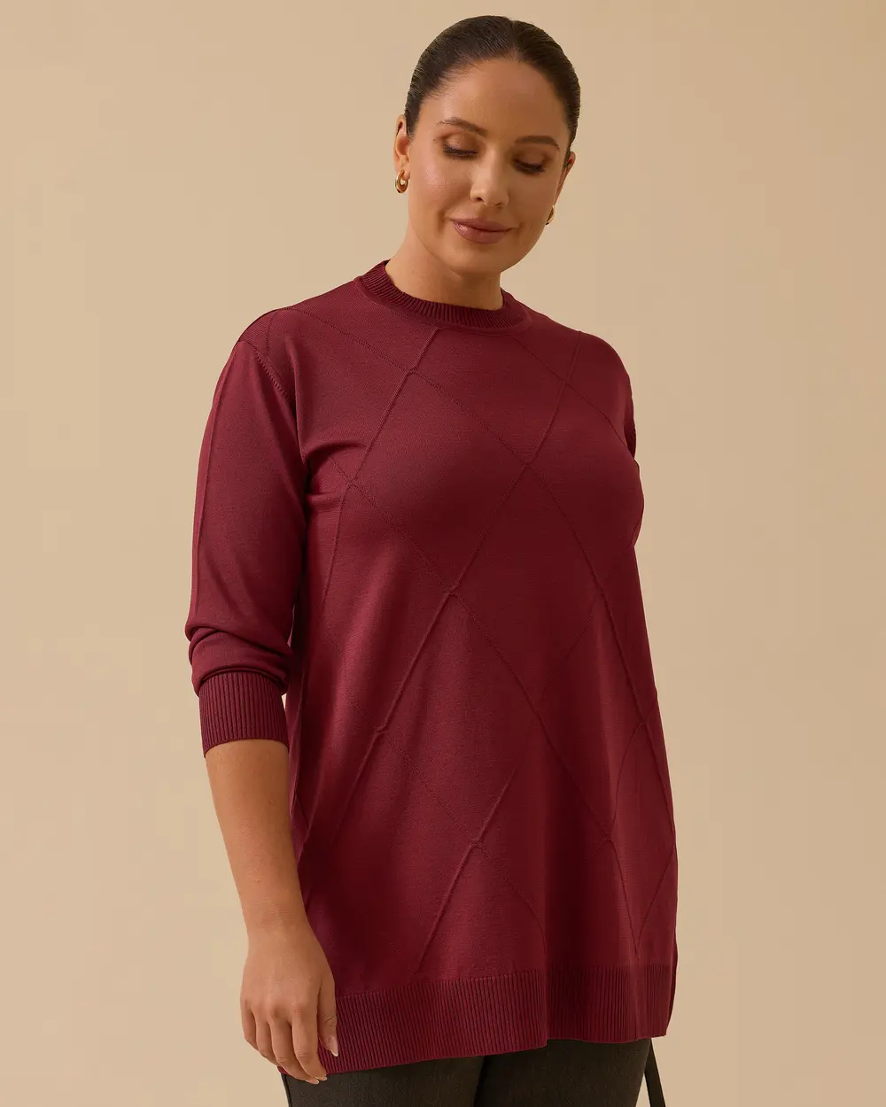 Büyük Beden Desenli Basic Triko Tunik