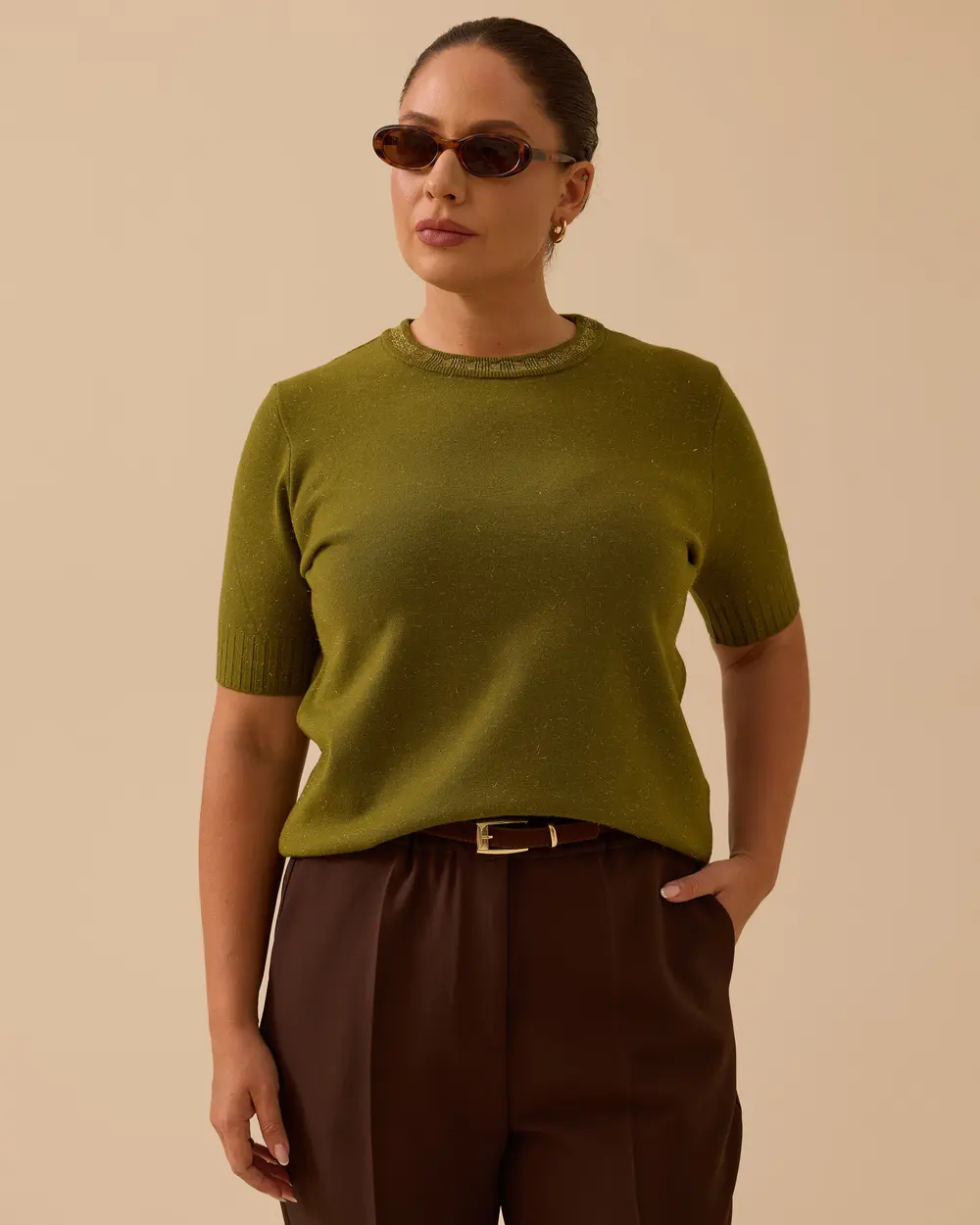 Büyük Beden Kısa Kollu Basic Triko Bluz