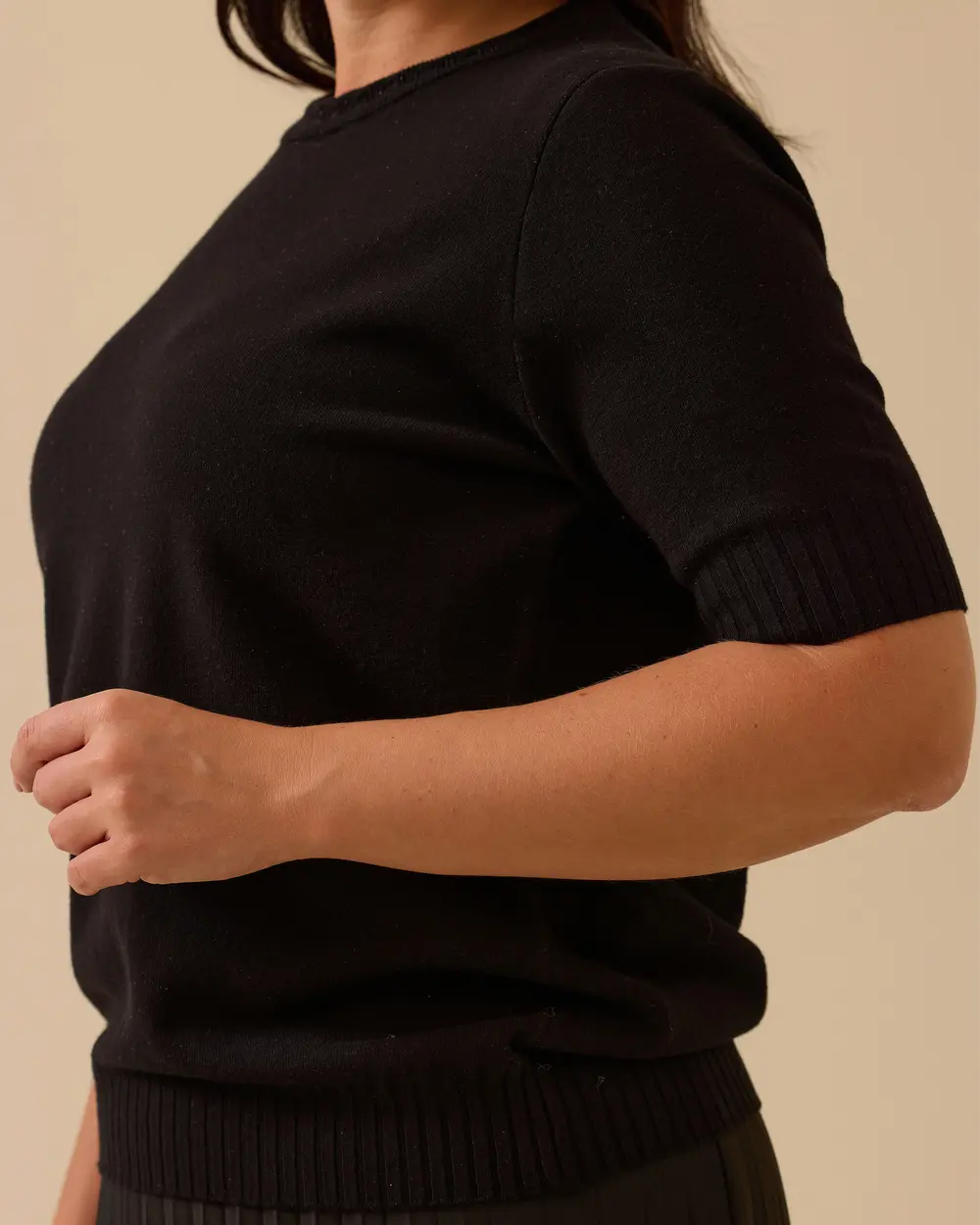 Büyük Beden Kısa Kollu Basic Triko Bluz