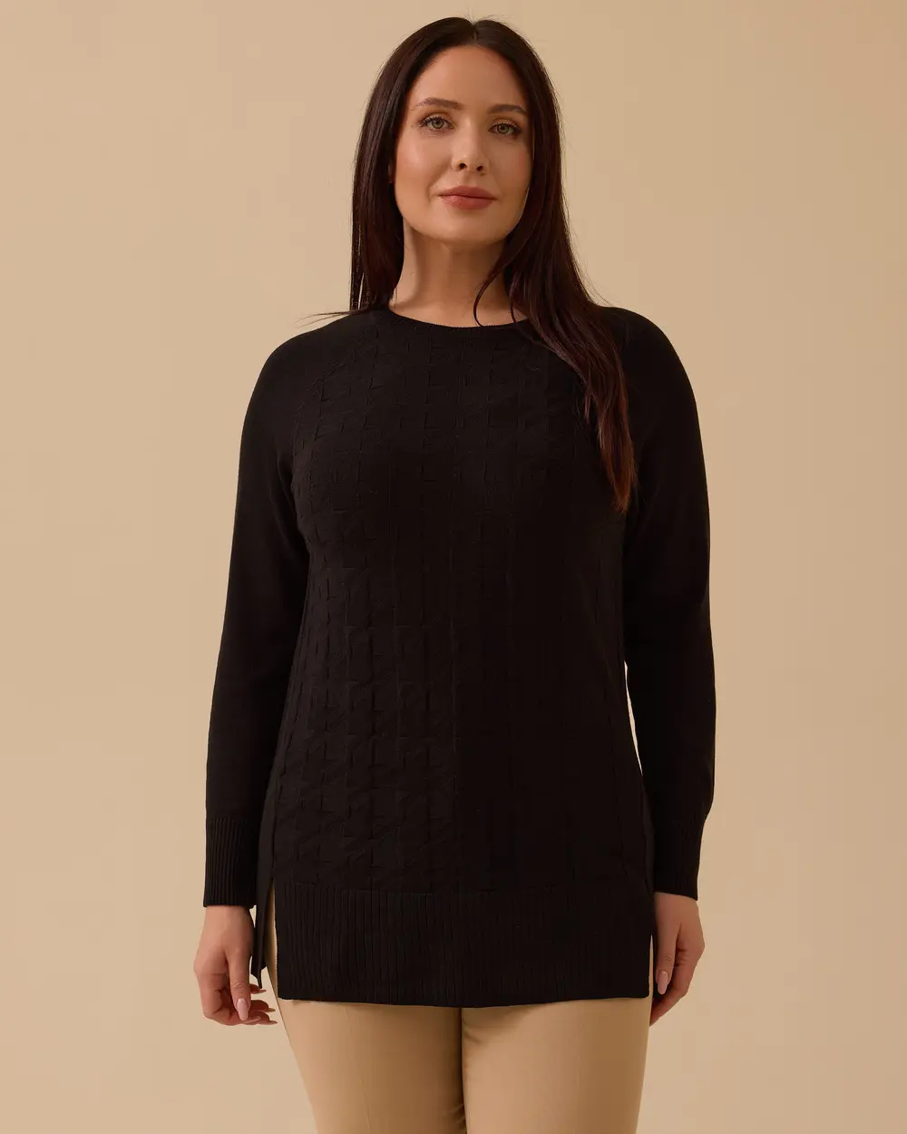 Plus Size Knit Patterned Sweater