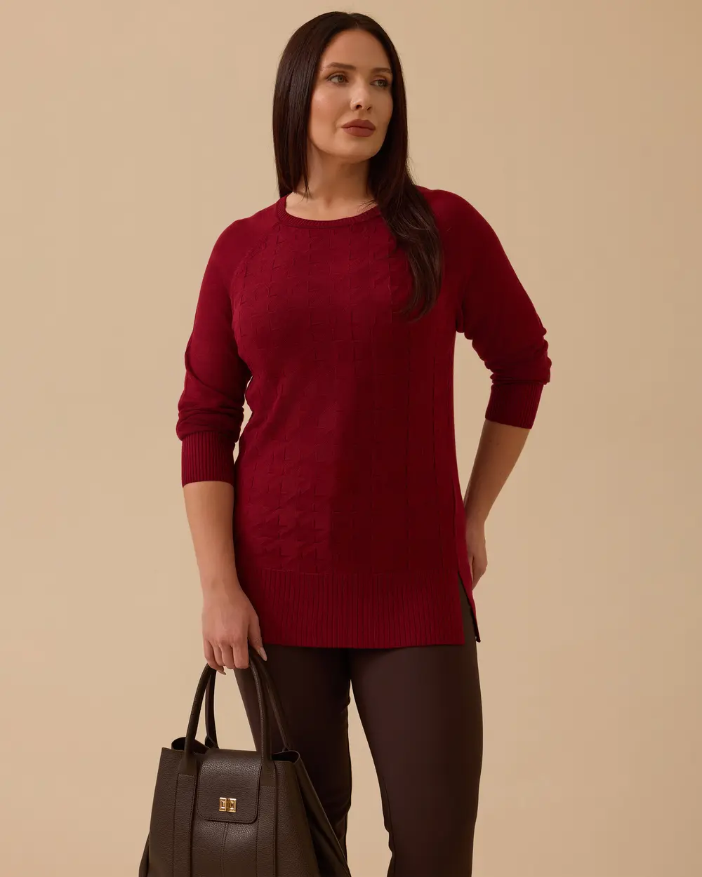 Büyük Beden Örgü Desenli Triko