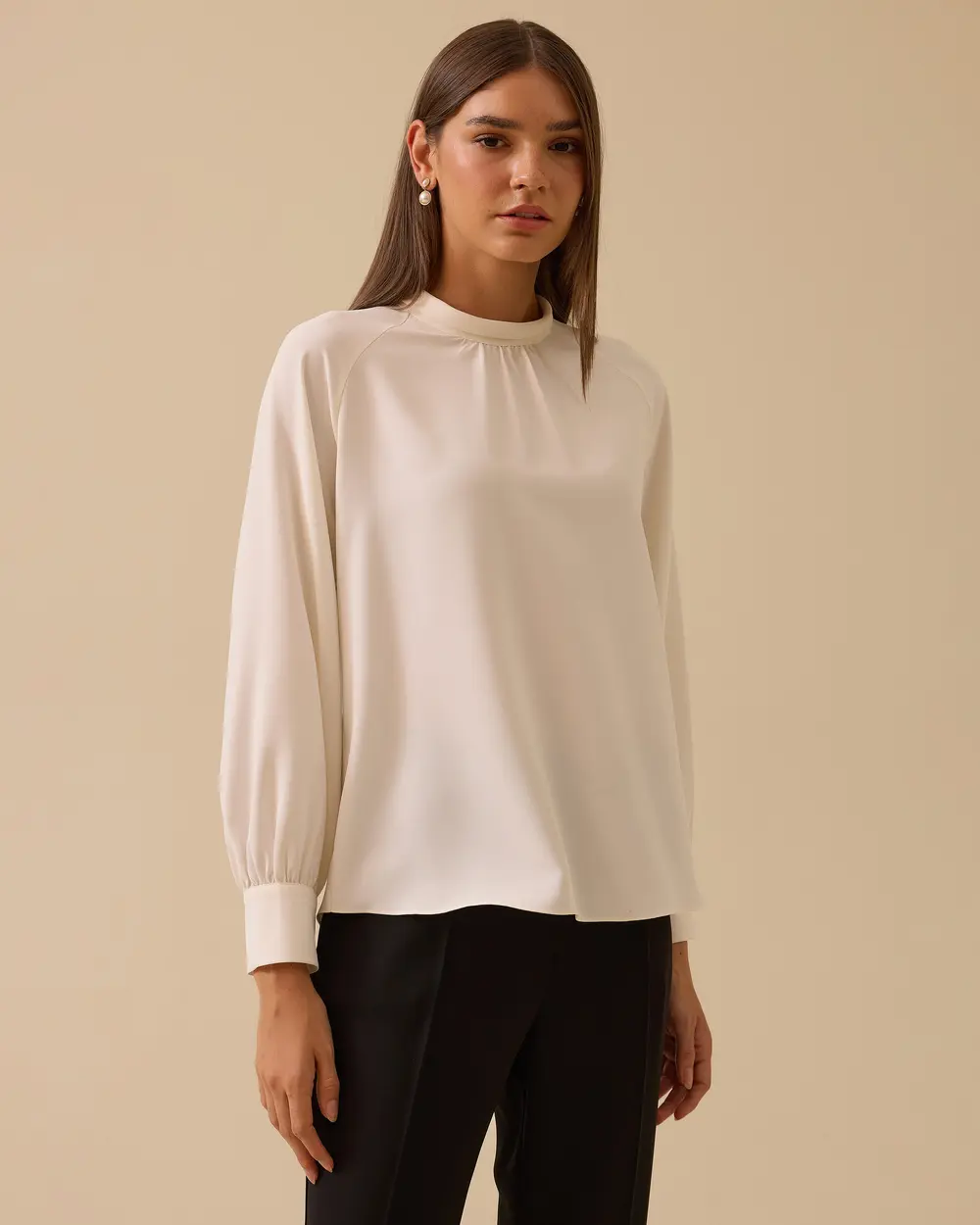 Stand Collar Pleated Detailed Blouse