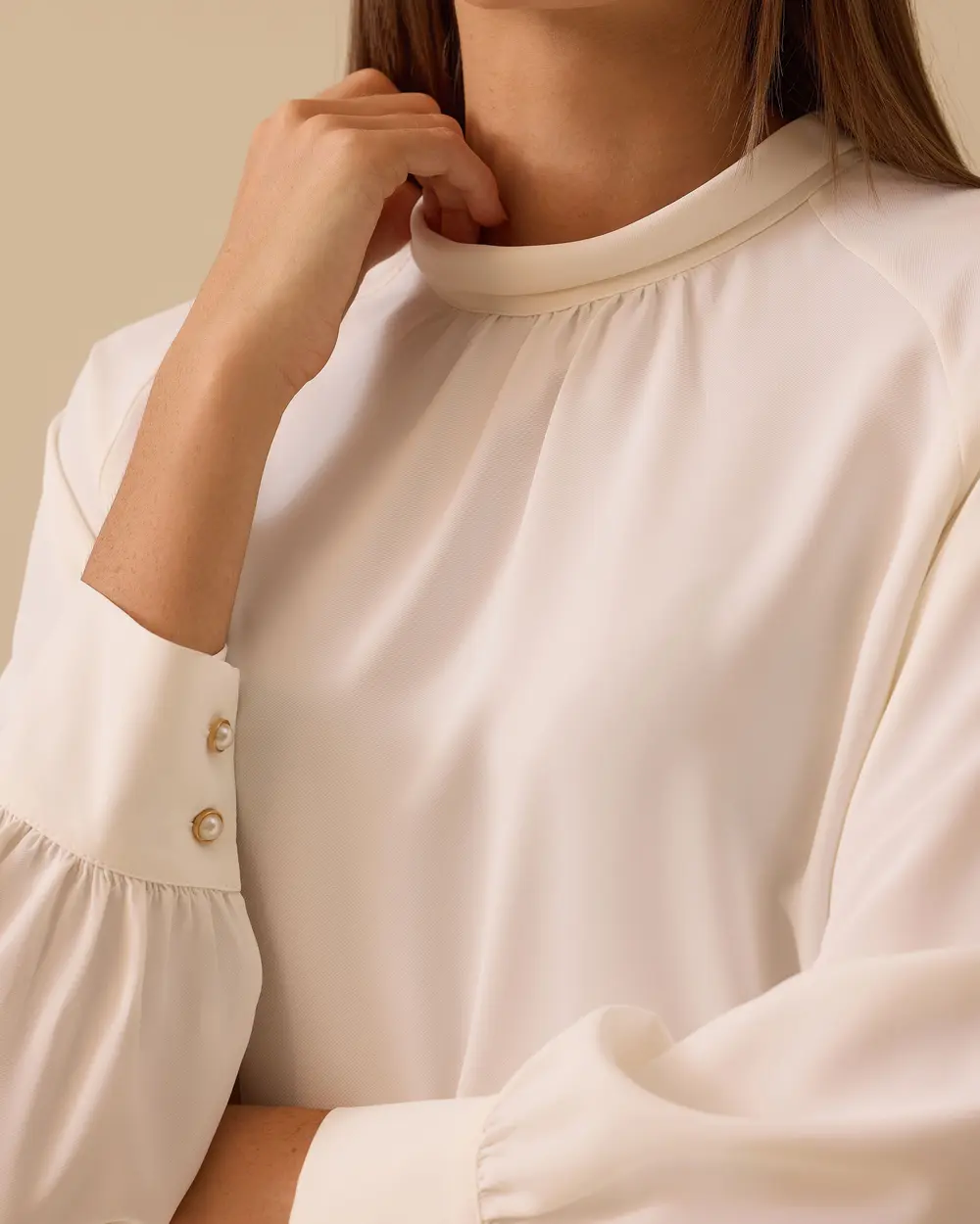 Stand Collar Pleated Detailed Blouse