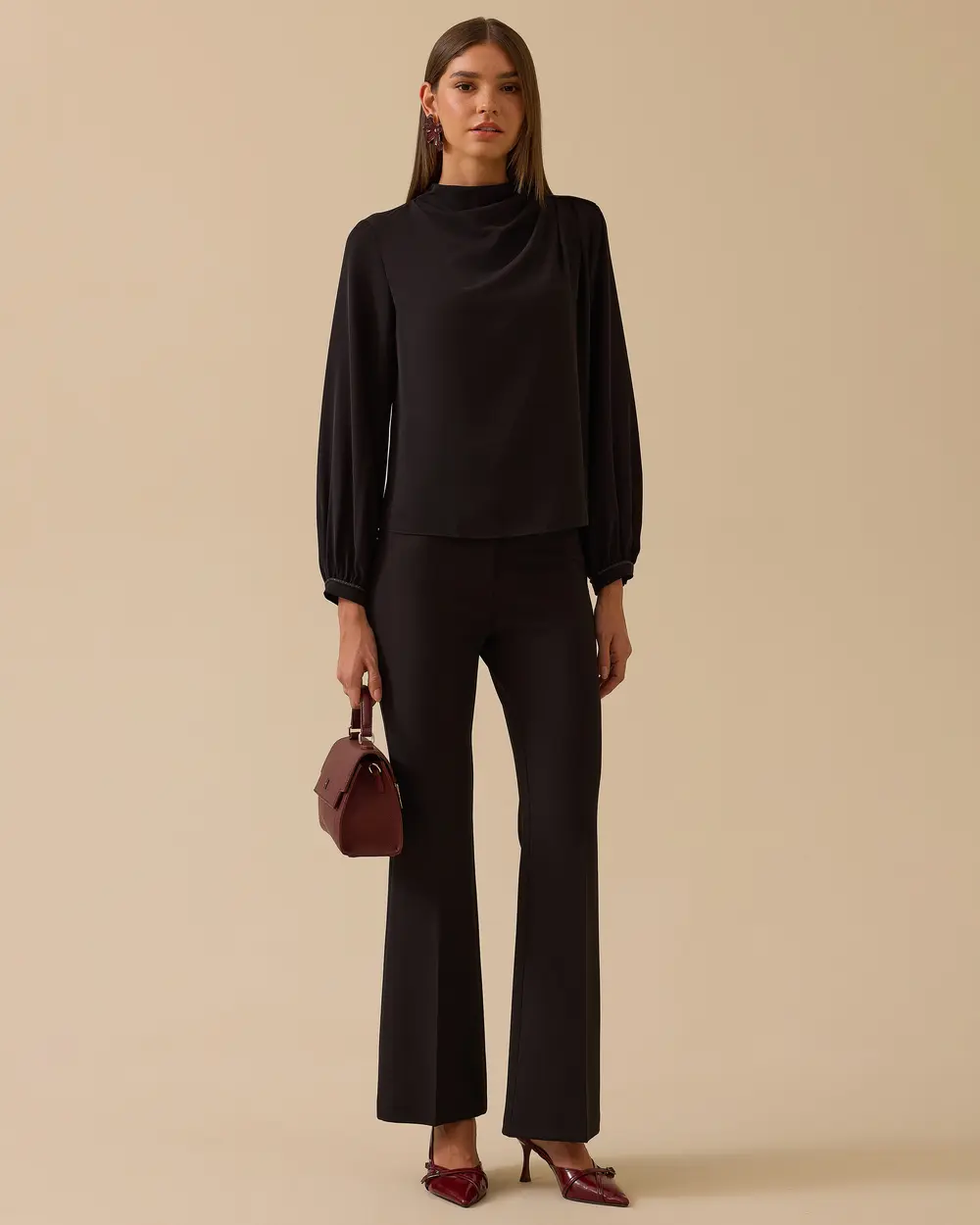 Stand Collar Drape Detailed Blouse