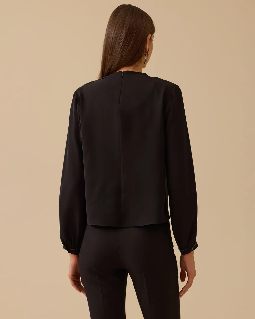 Stand Collar Drape Detailed Blouse