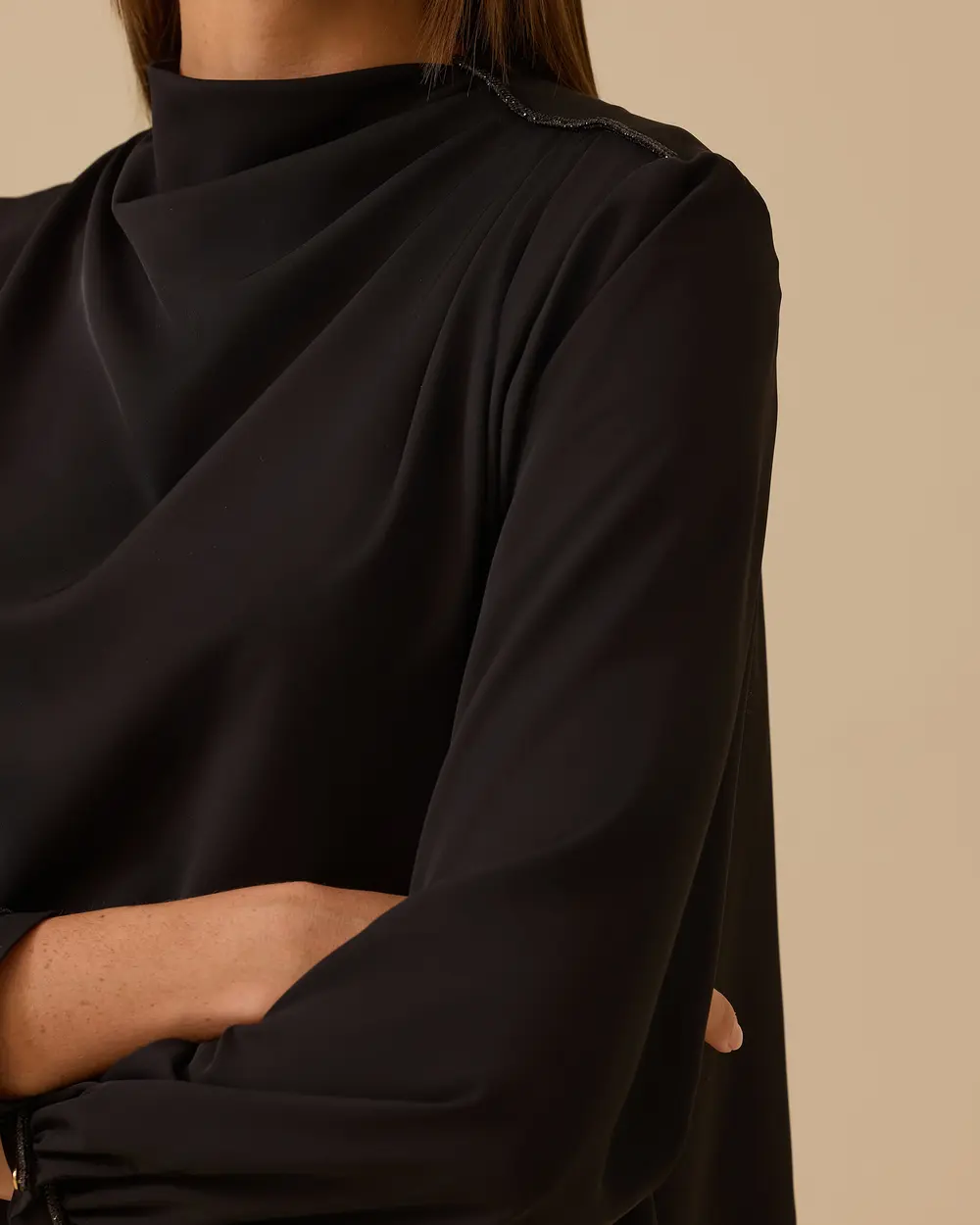 Stand Collar Drape Detailed Blouse
