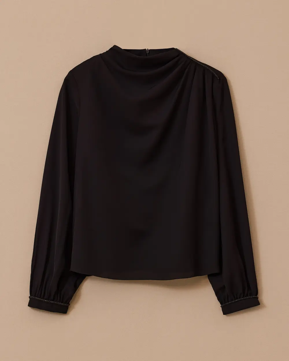 Stand Collar Drape Detailed Blouse
