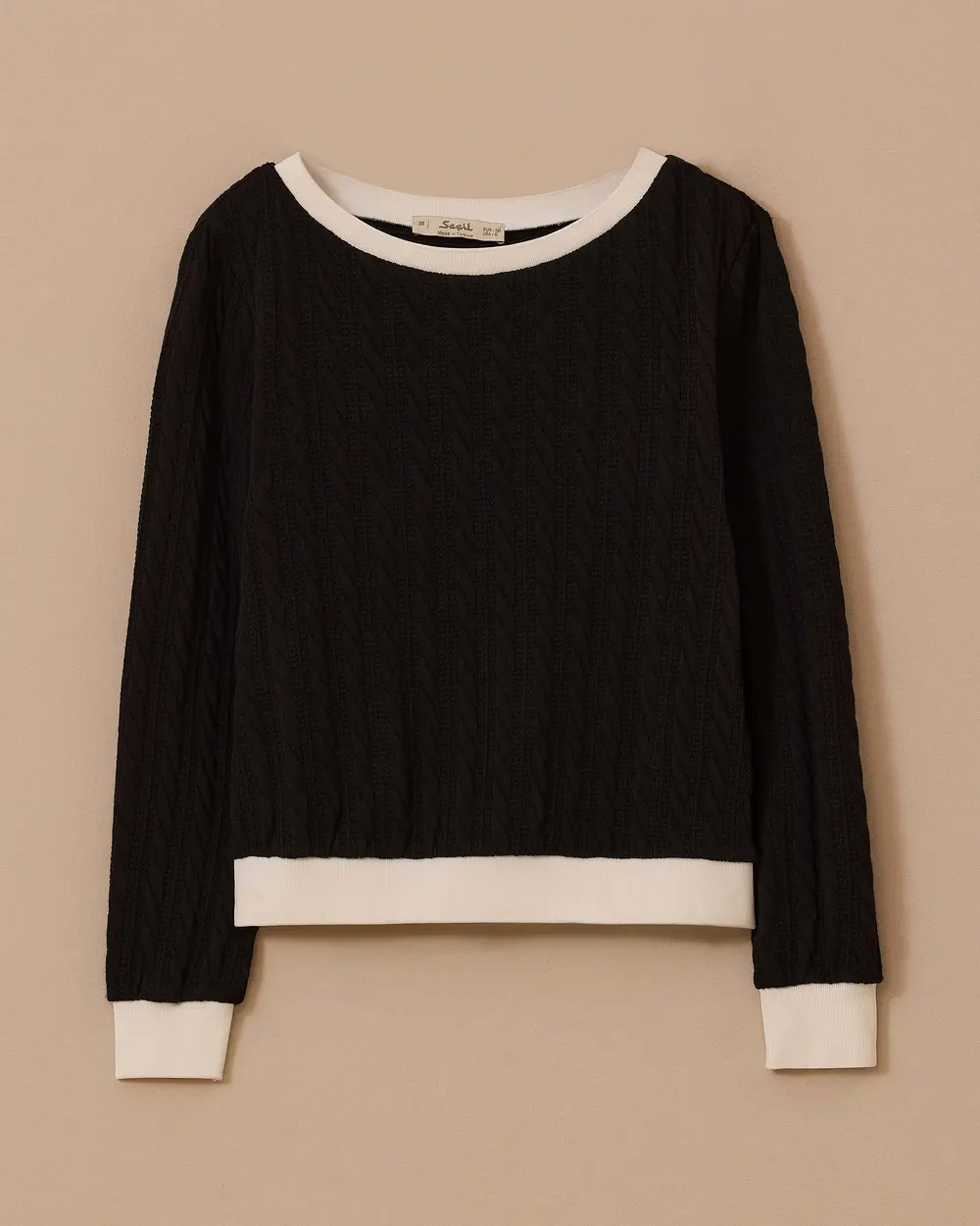 Yuvarlak Yaka Örgü Desenli Bluz