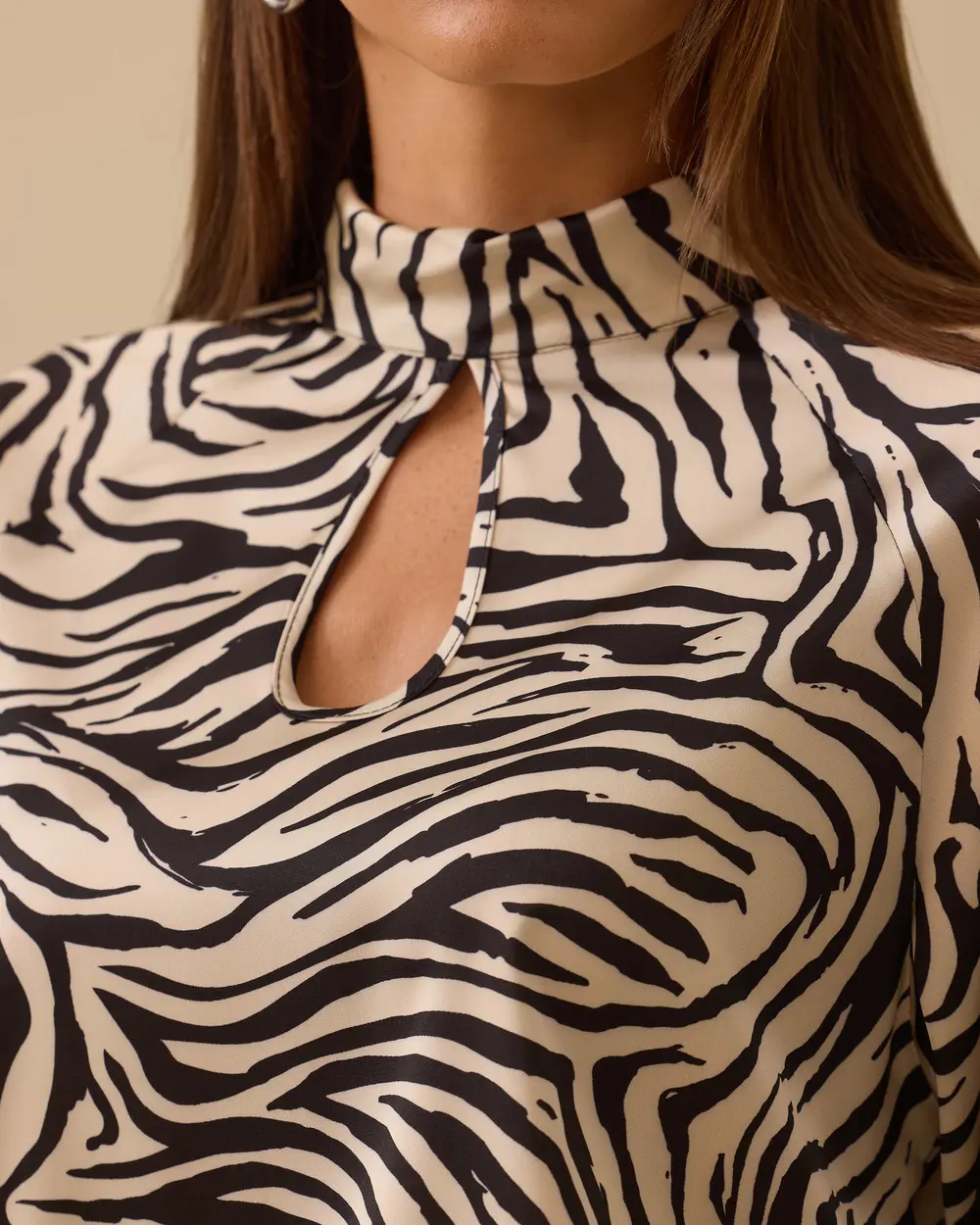Leopard Print Stand Collar Window Detailed Blouse
