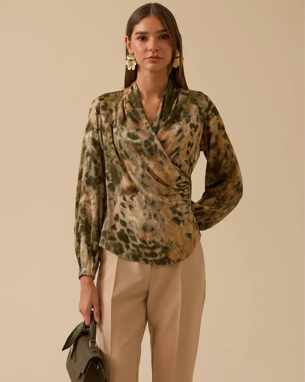 Drapeli Kruvaze Desenli Bluz