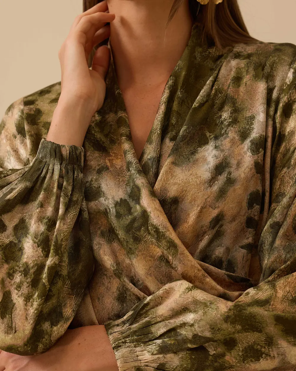 Drapeli Kruvaze Desenli Bluz