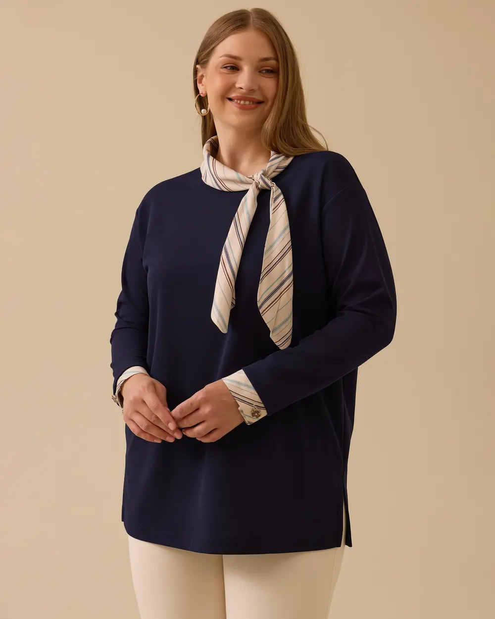 Plus Size Scarf Collar Blouse