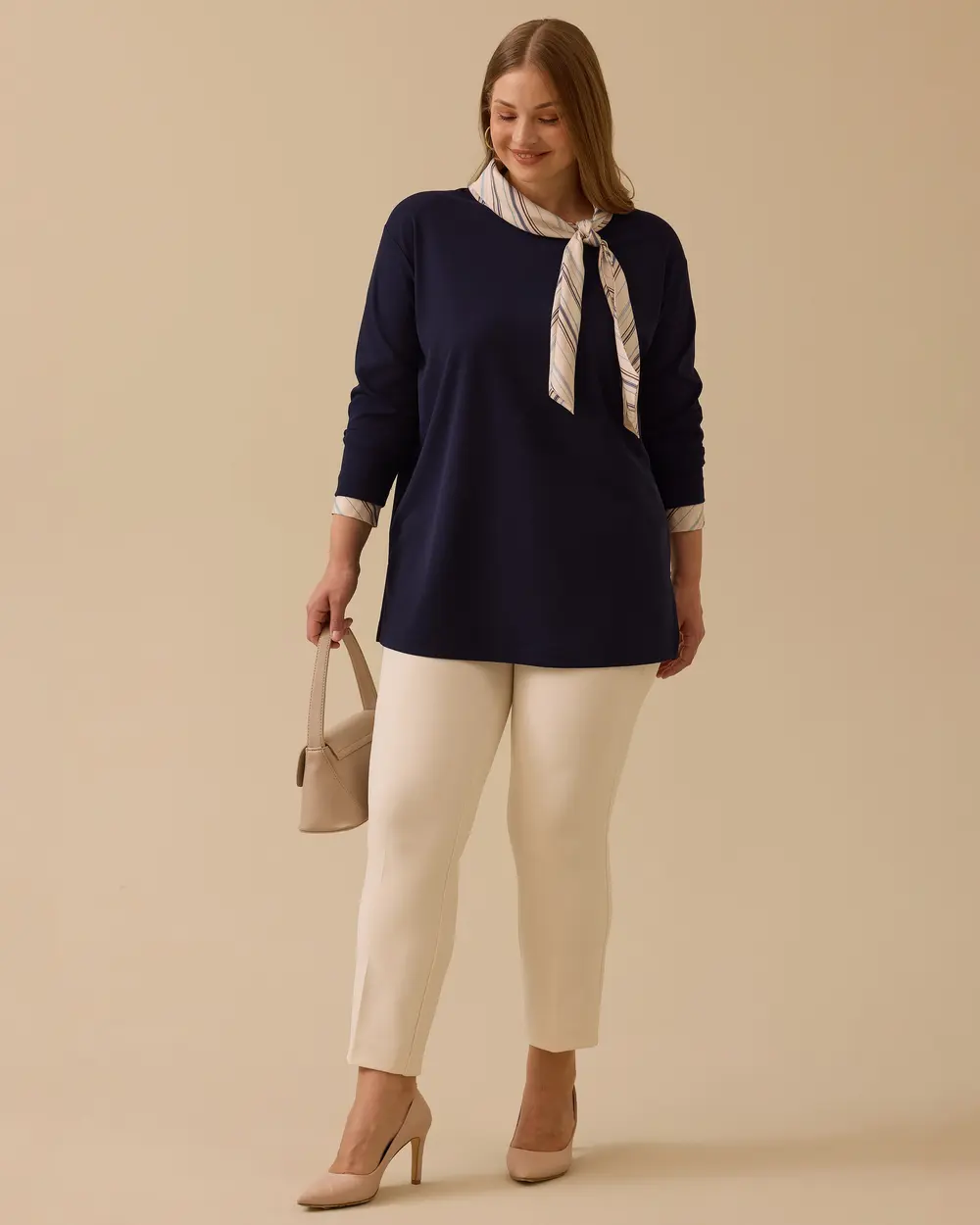Plus Size Scarf Collar Blouse