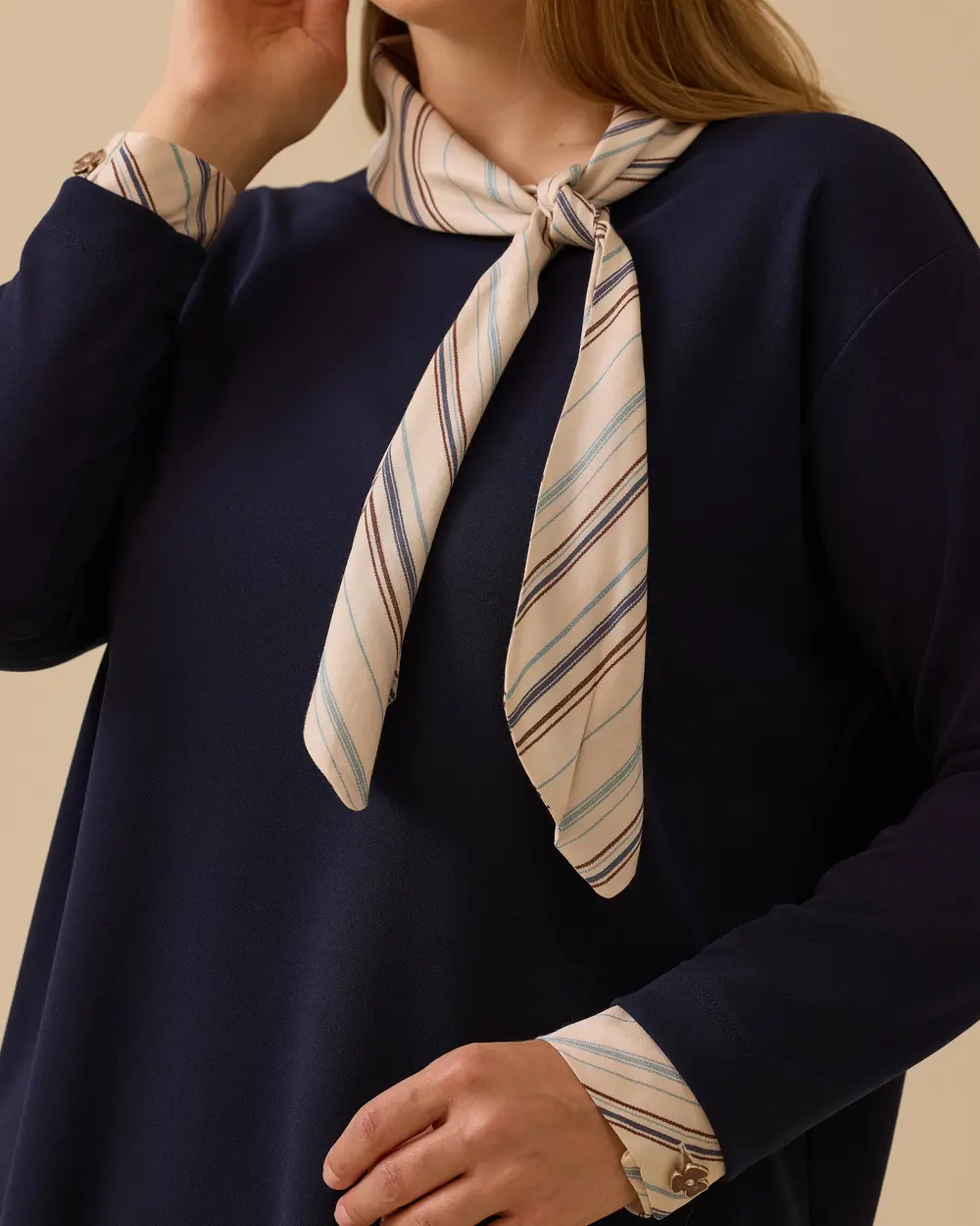 Plus Size Scarf Collar Blouse