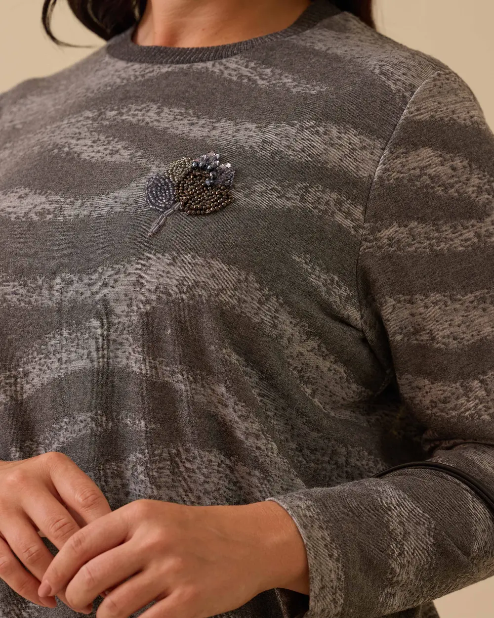 Büyük Beden Boncuk İşlemeli Desenli Bluz