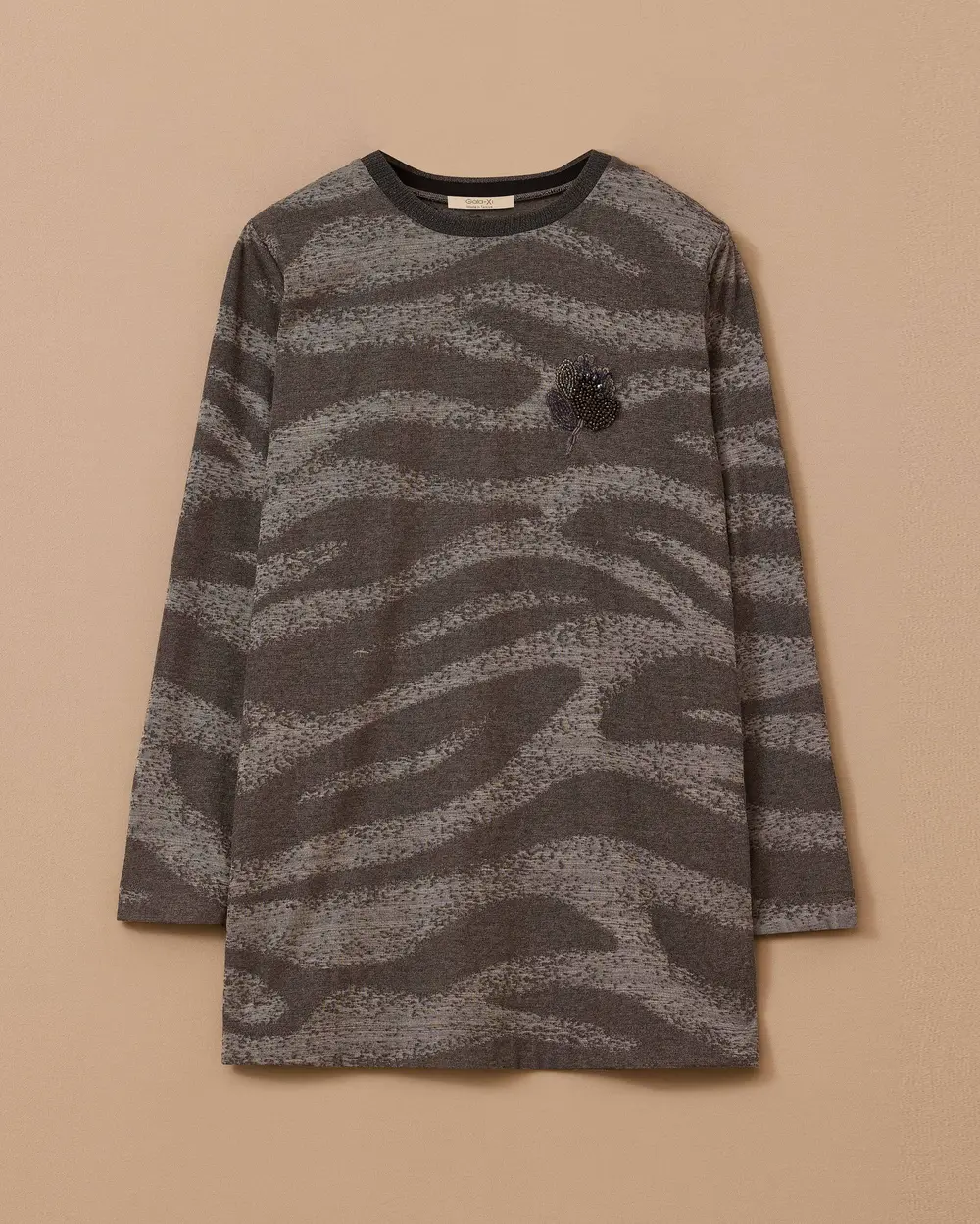 Büyük Beden Boncuk İşlemeli Desenli Bluz