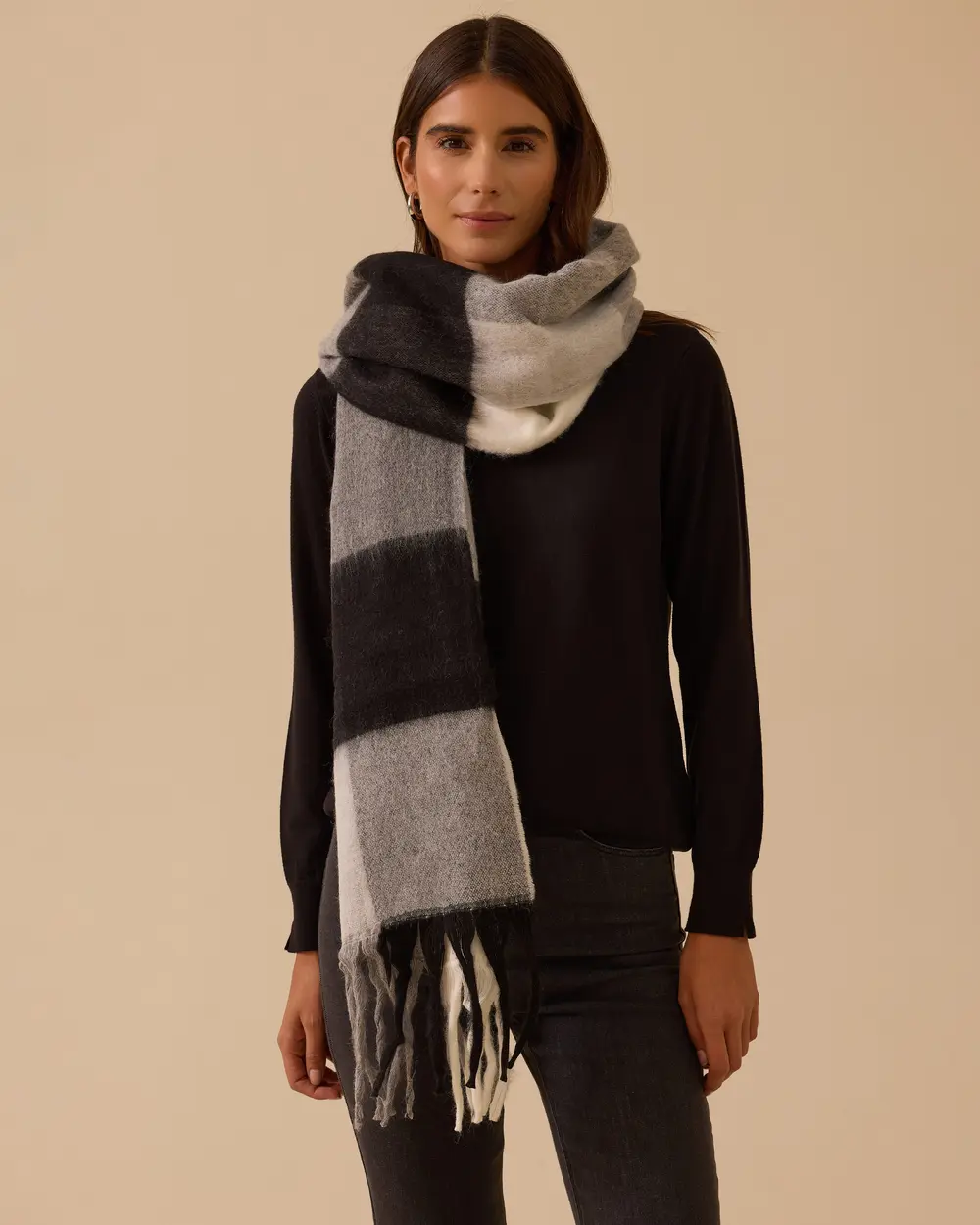 Kareli Kalın Püsküllü Şal