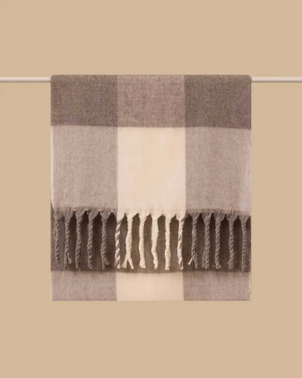 Kareli Kalın Püsküllü Şal